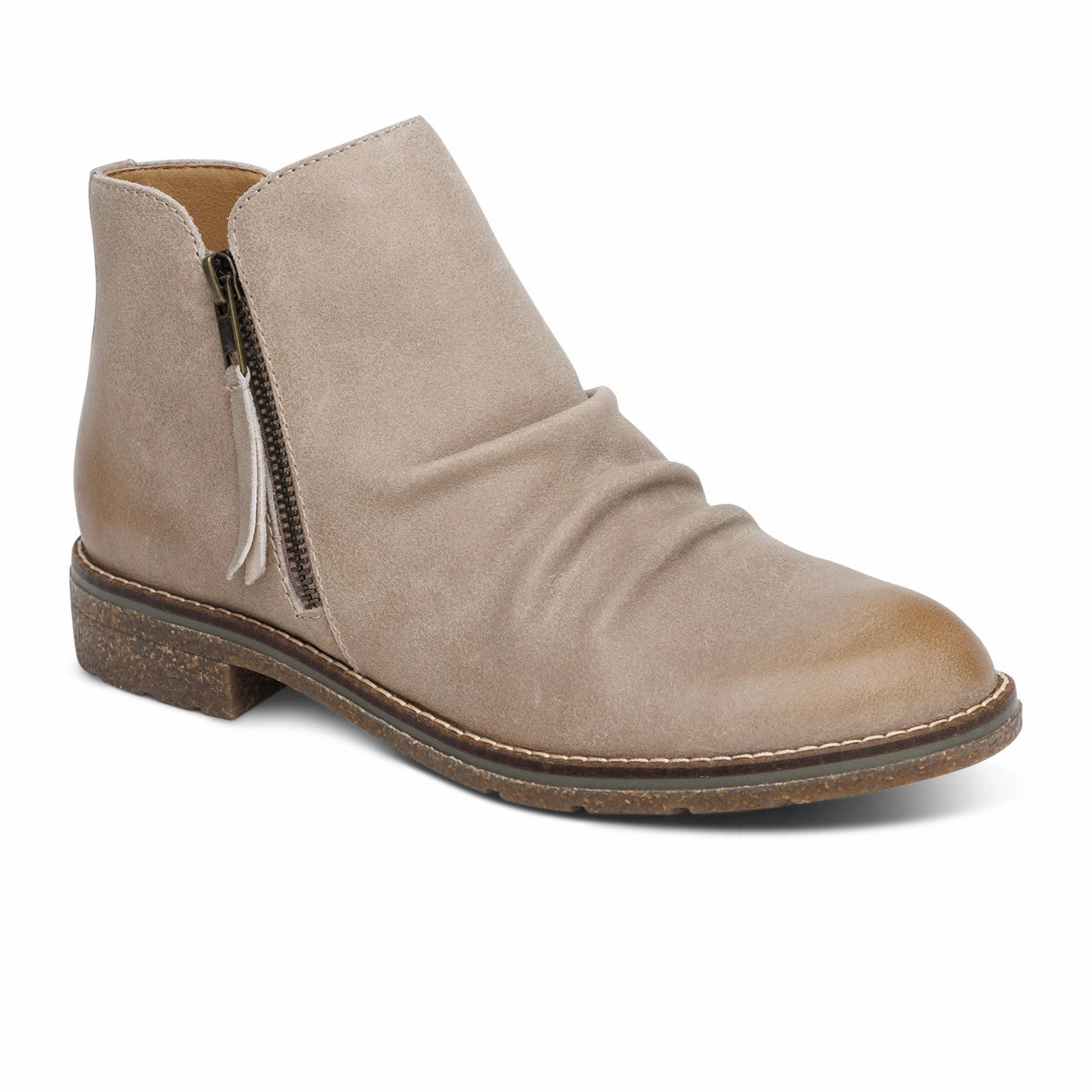 Aetrex Mila Ankle Boot (Women) - Taupe Non-Slip Sole Daily Function