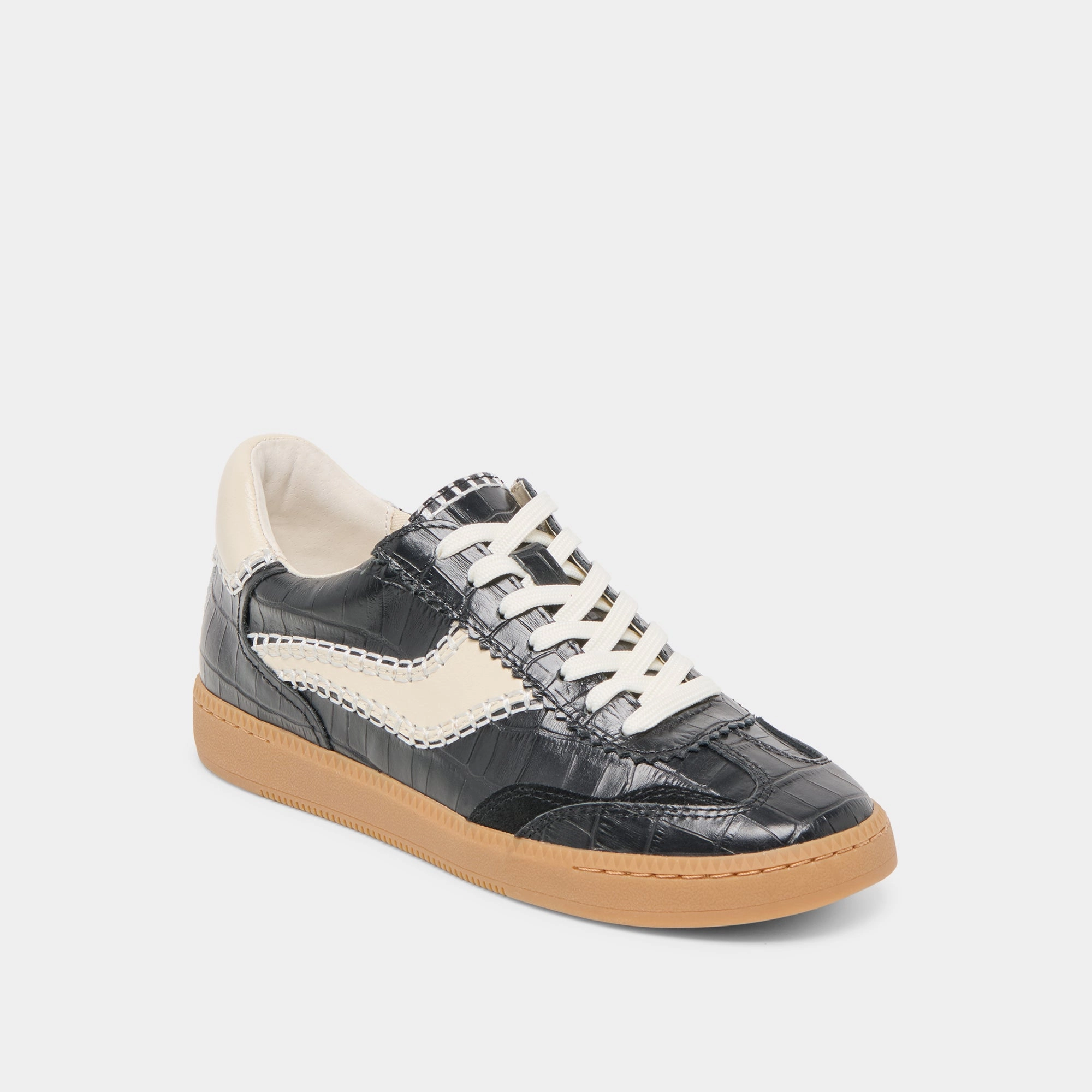 Relaxed Look Ventilated Chassis NOTICE STITCH SNEAKERS NOIR CROCO EMBOSSED LEATHER