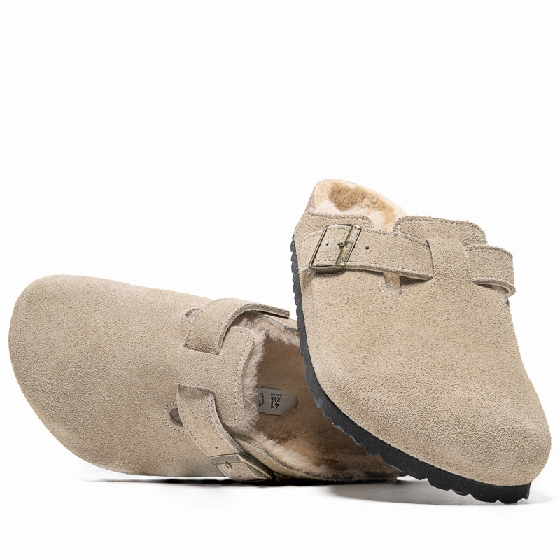 Anatomical Contour Shape Birkenstock Boston Shearling Suede Shearling - Taupe Sand