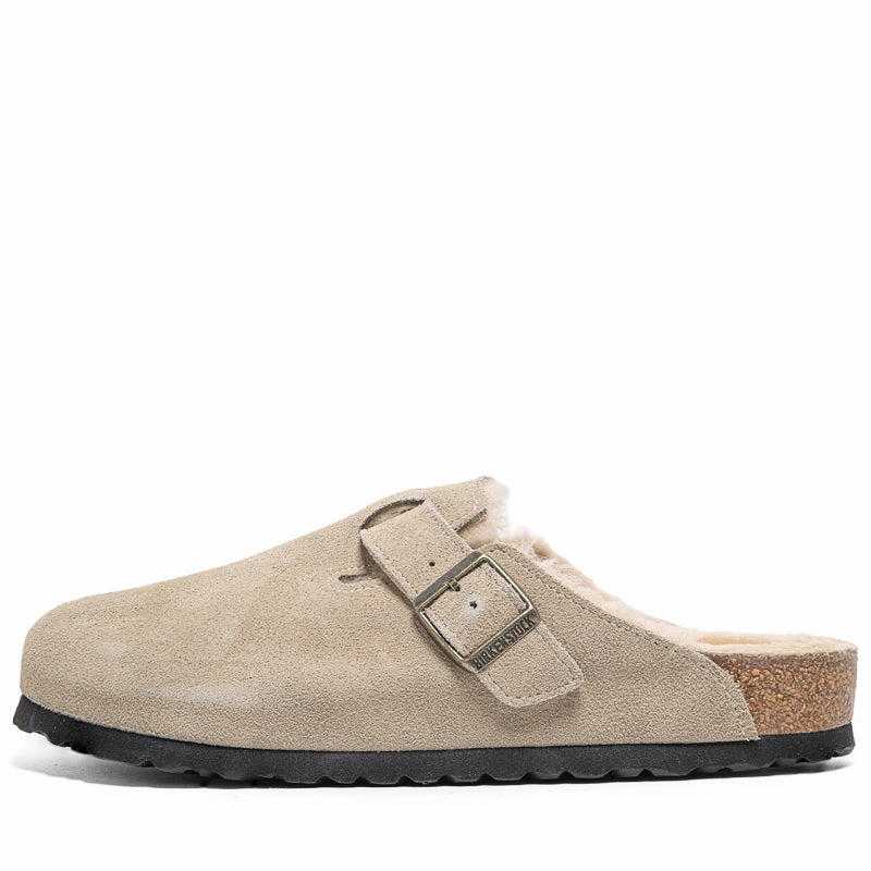 Structured Feel Birkenstock Boston Shearling Suede Shearling - Taupe Sand