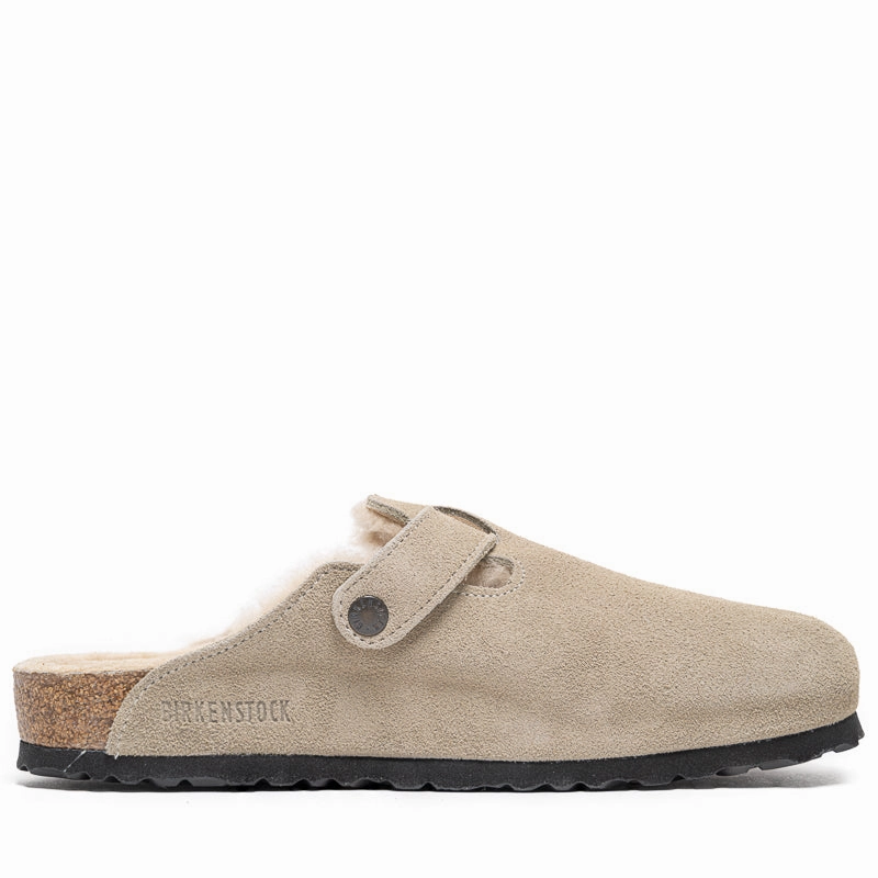 Birkenstock Boston Shearling Suede Shearling - Taupe Sand Flexible