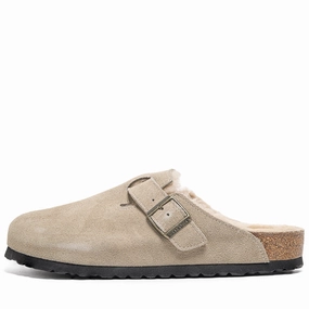 Structured Feel Birkenstock Boston Shearling Suede Shearling - Taupe Sand
