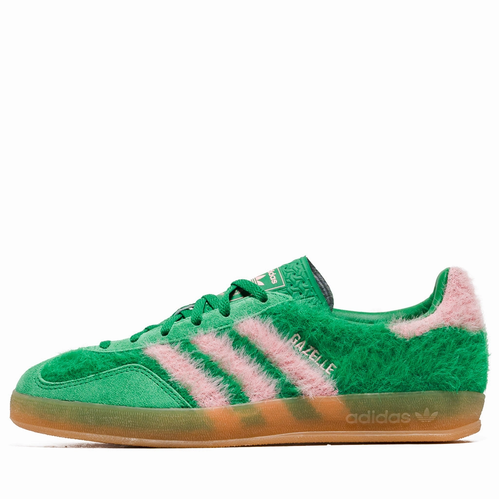 Women's Adidas Gazelle Indoor - Green/Glow Pink Work Function Premium Leather Upgrade