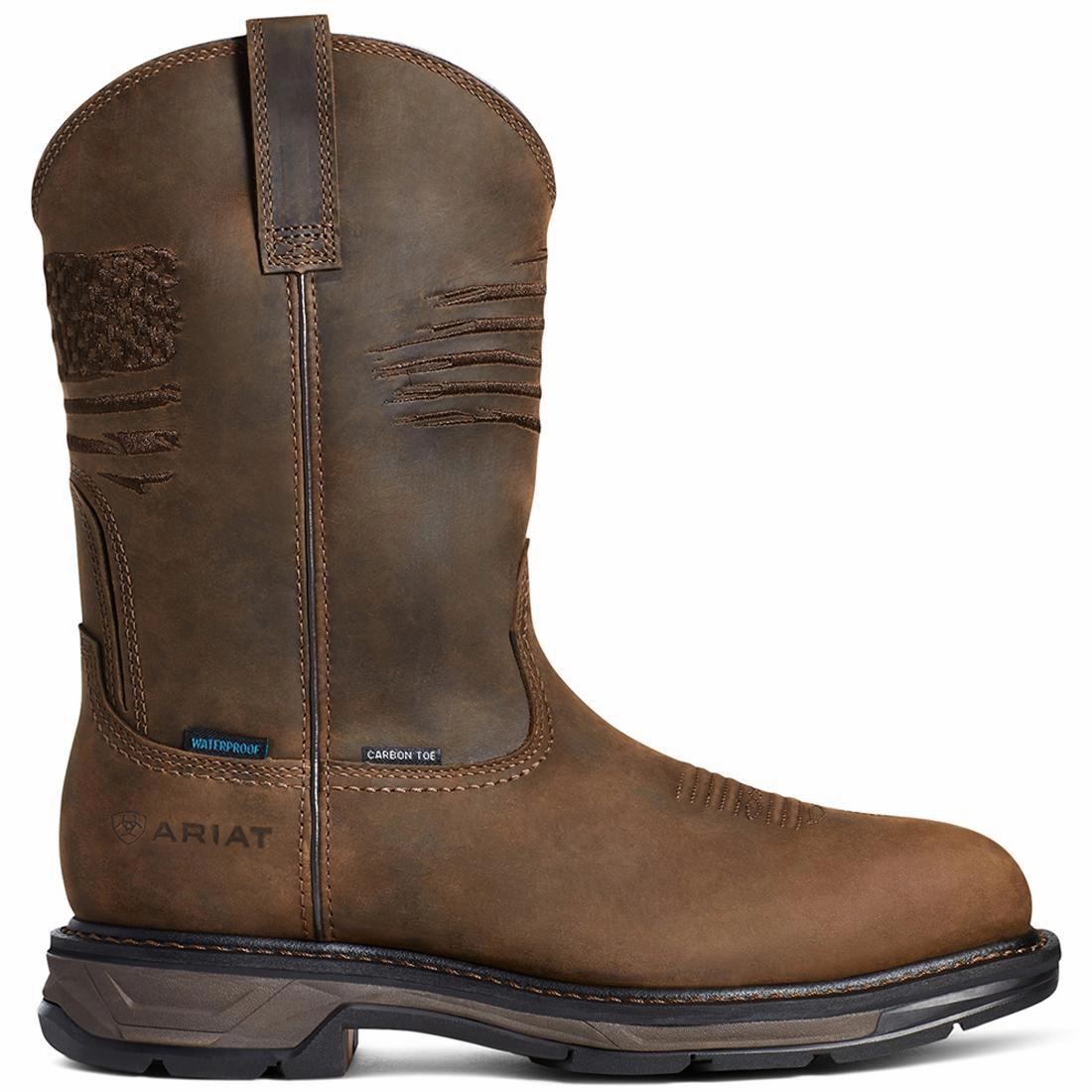 WorkHog XT Patriot Waterproof Carbon Toe Work Boot Distressed Brown Orthopedic Footbed Design Senior