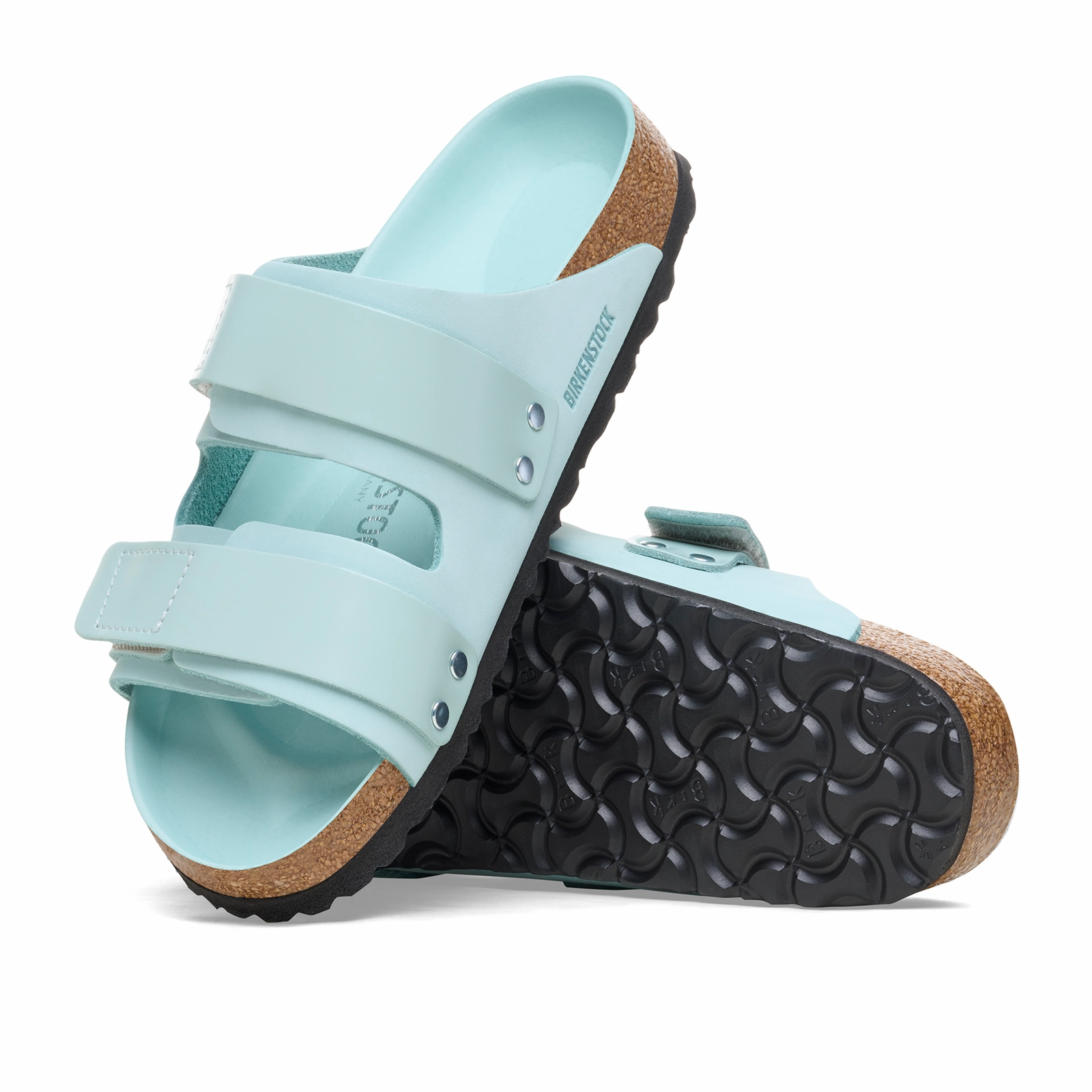 Foot Hug Birkenstock Uji Hex Narrow Slide Sandal (Women) - High Shine Surf Green Nubuck