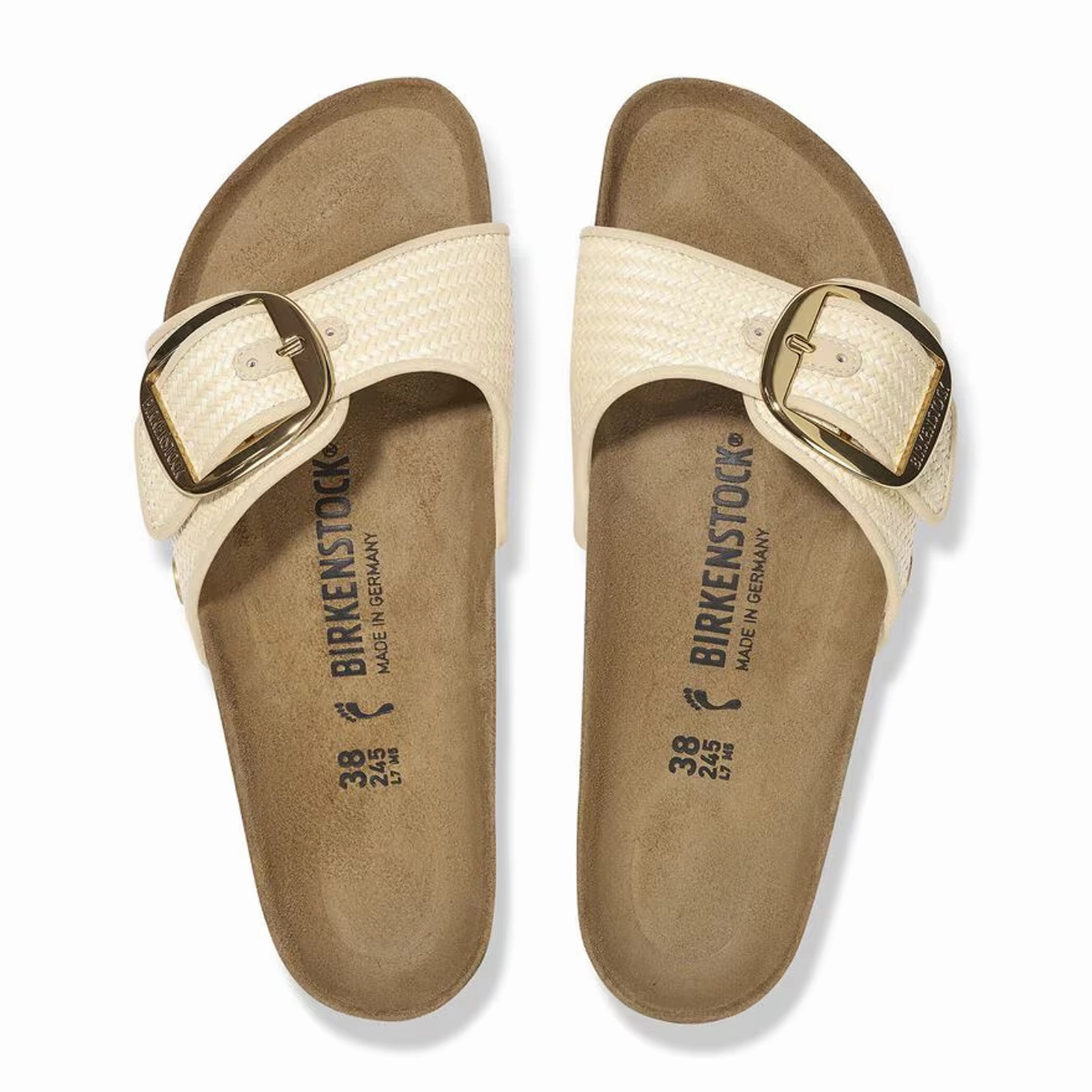 Birkenstock Madrid Big Buckle Narrow Slide Sandal (Women) - Raffia Natural Cushioned Footbed Gel Insert