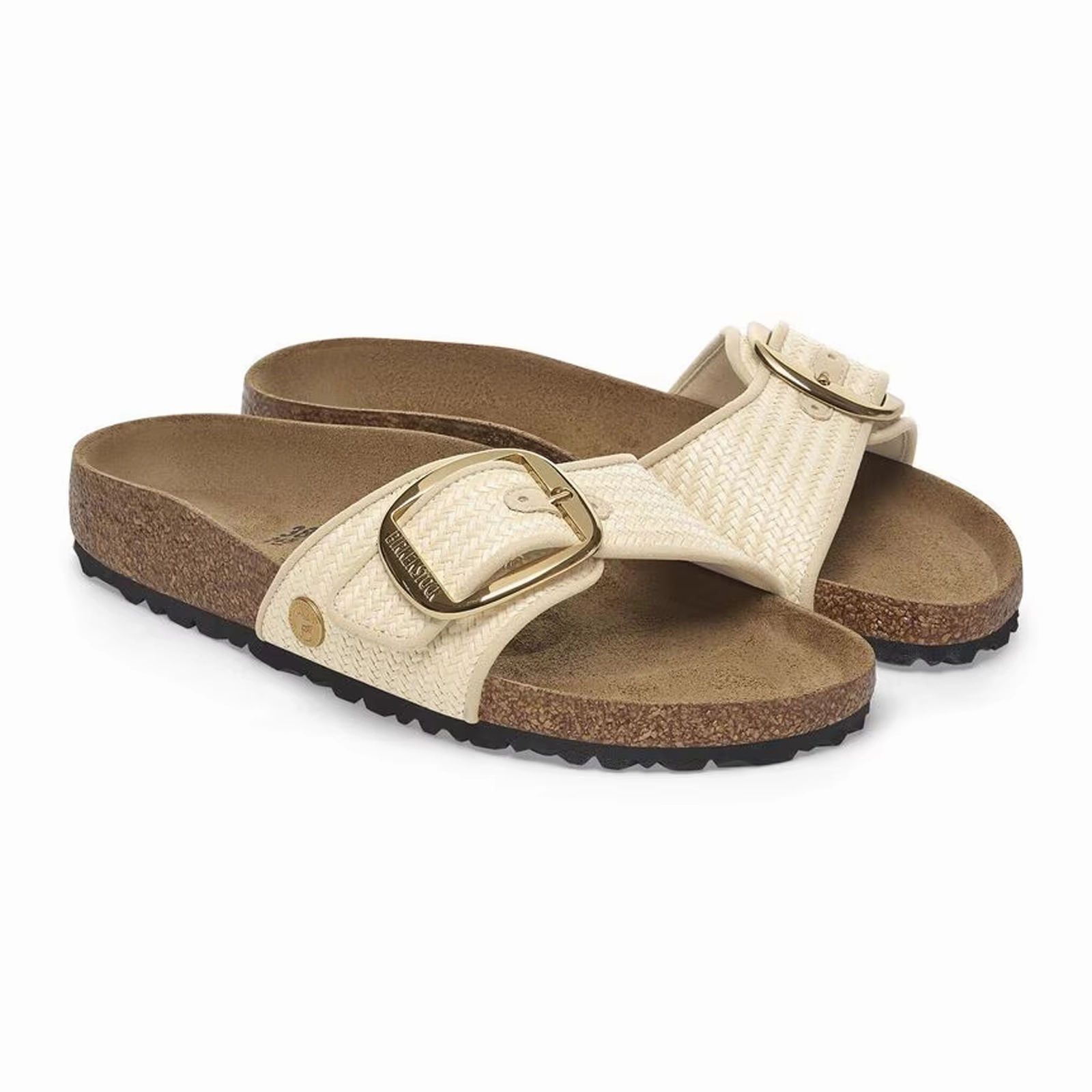 Birkenstock Madrid Big Buckle Narrow Slide Sandal (Women) - Raffia Natural suede upper Memory Foam Insert