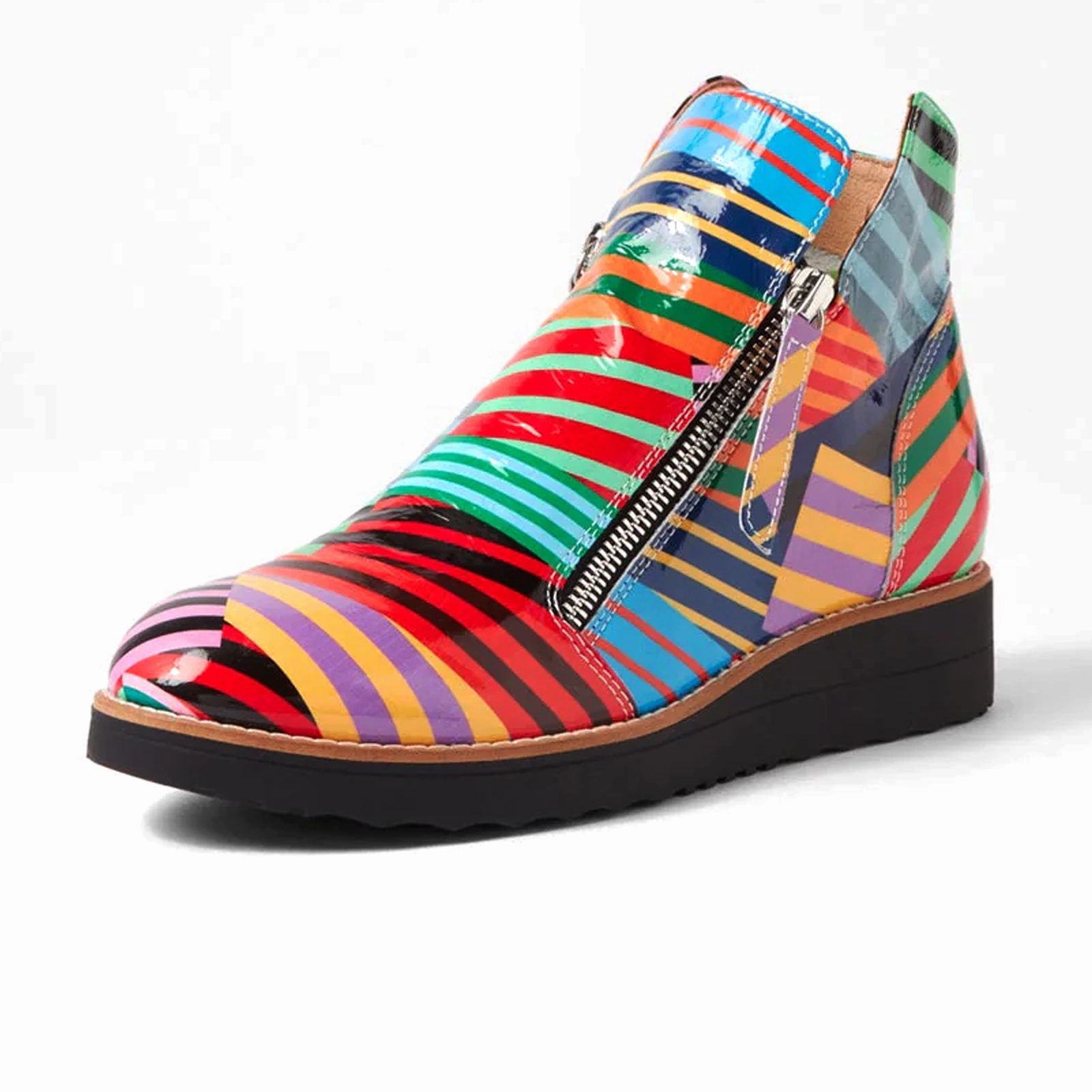 Django & Juliette Ohmy Ankle Boot (Women) - Black Stripe Metal Patent well-made