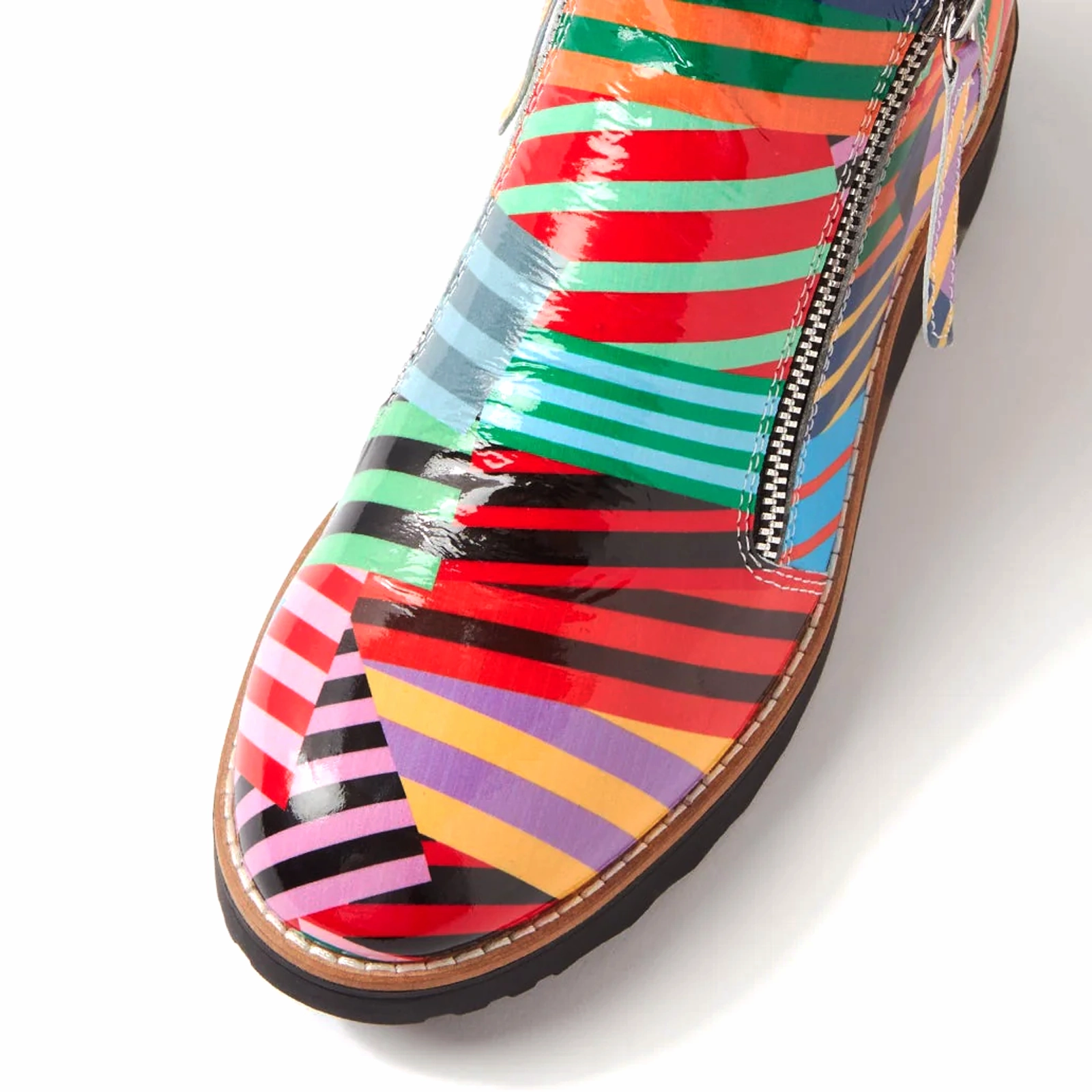 Model Odor Control Fabric Django & Juliette Ohmy Ankle Boot (Women) - Black Stripe Metal Patent