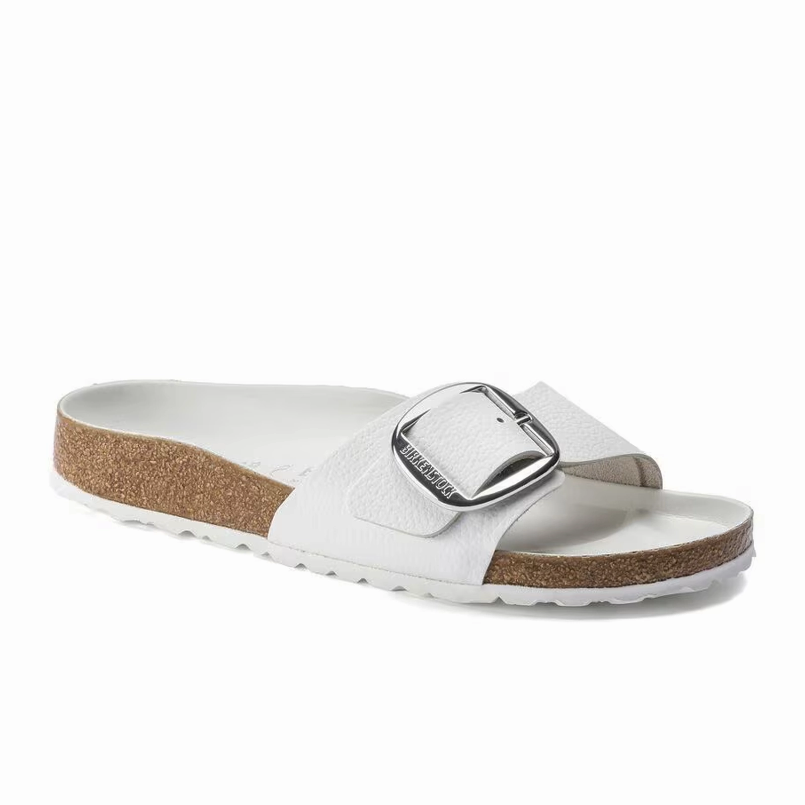 Wedge Sole Free Movement Birkenstock Madrid Big Buckle Narrow Slide Sandal (Women) - White Leather