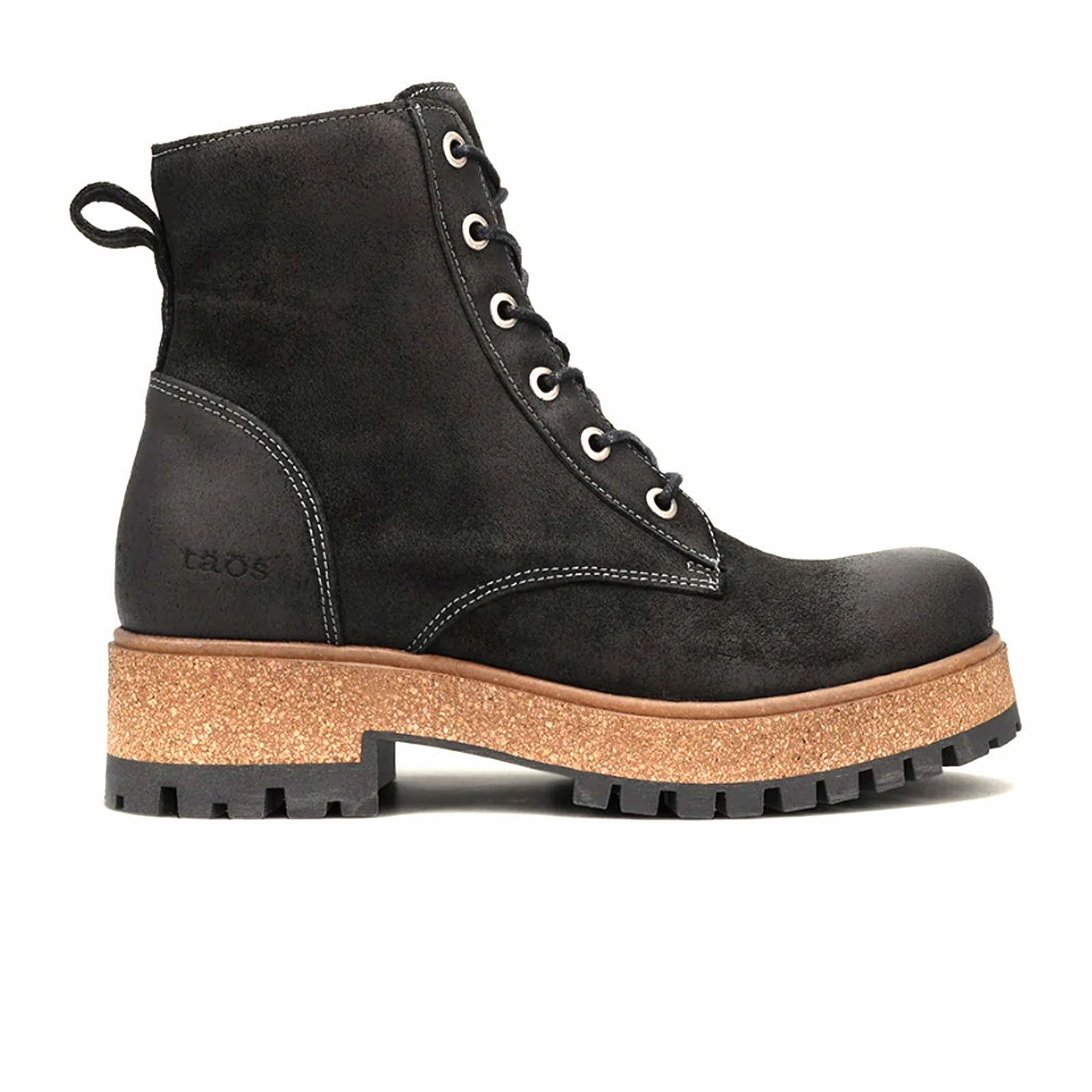 Taos Main Street Lace Up Mid Boot (Women) - Black Rugged Leather Lined interior