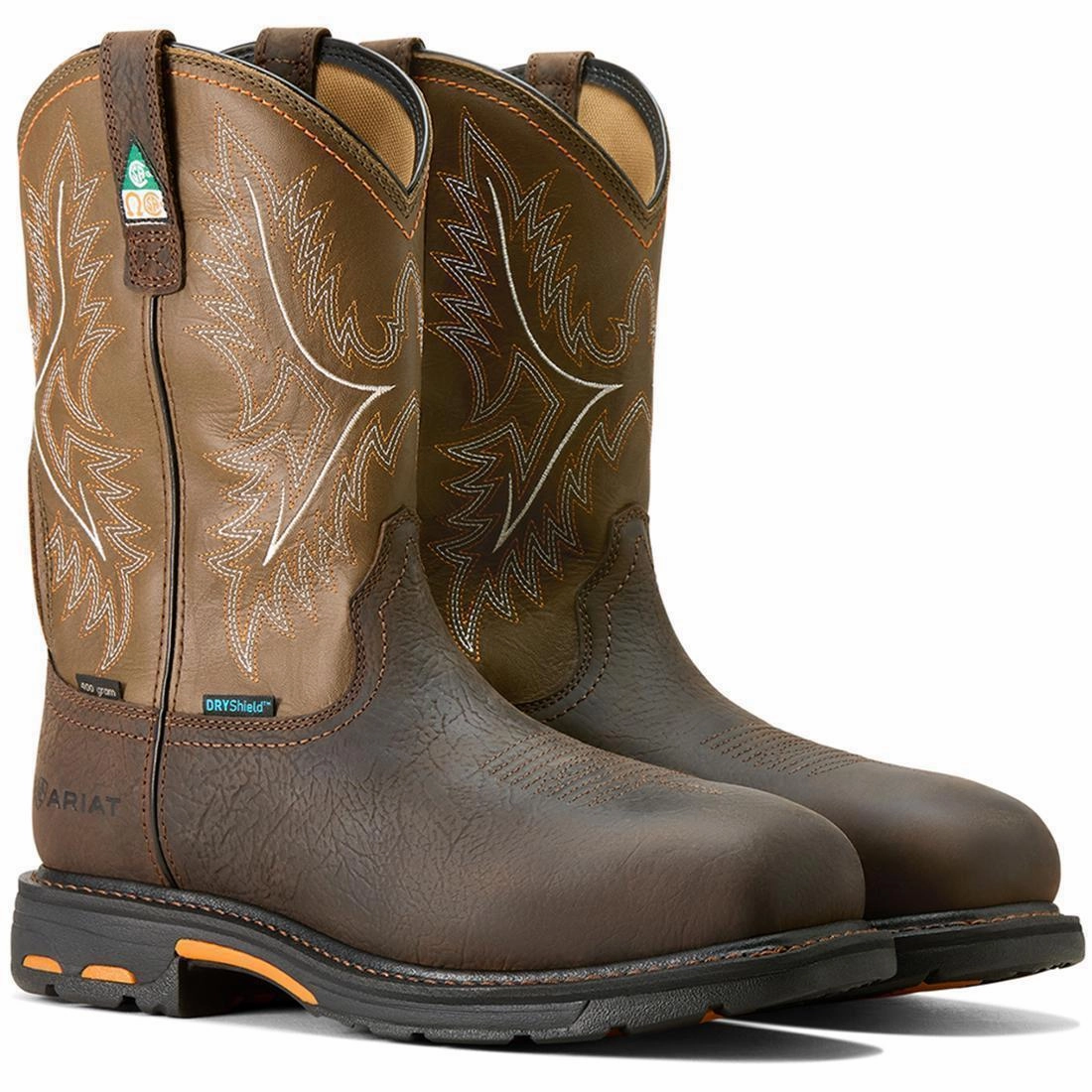 WorkHog Composite-Toe CSA Waterproof Insulated Work Boot Bruin Brown Non Constricting Fit High Traction Pattern