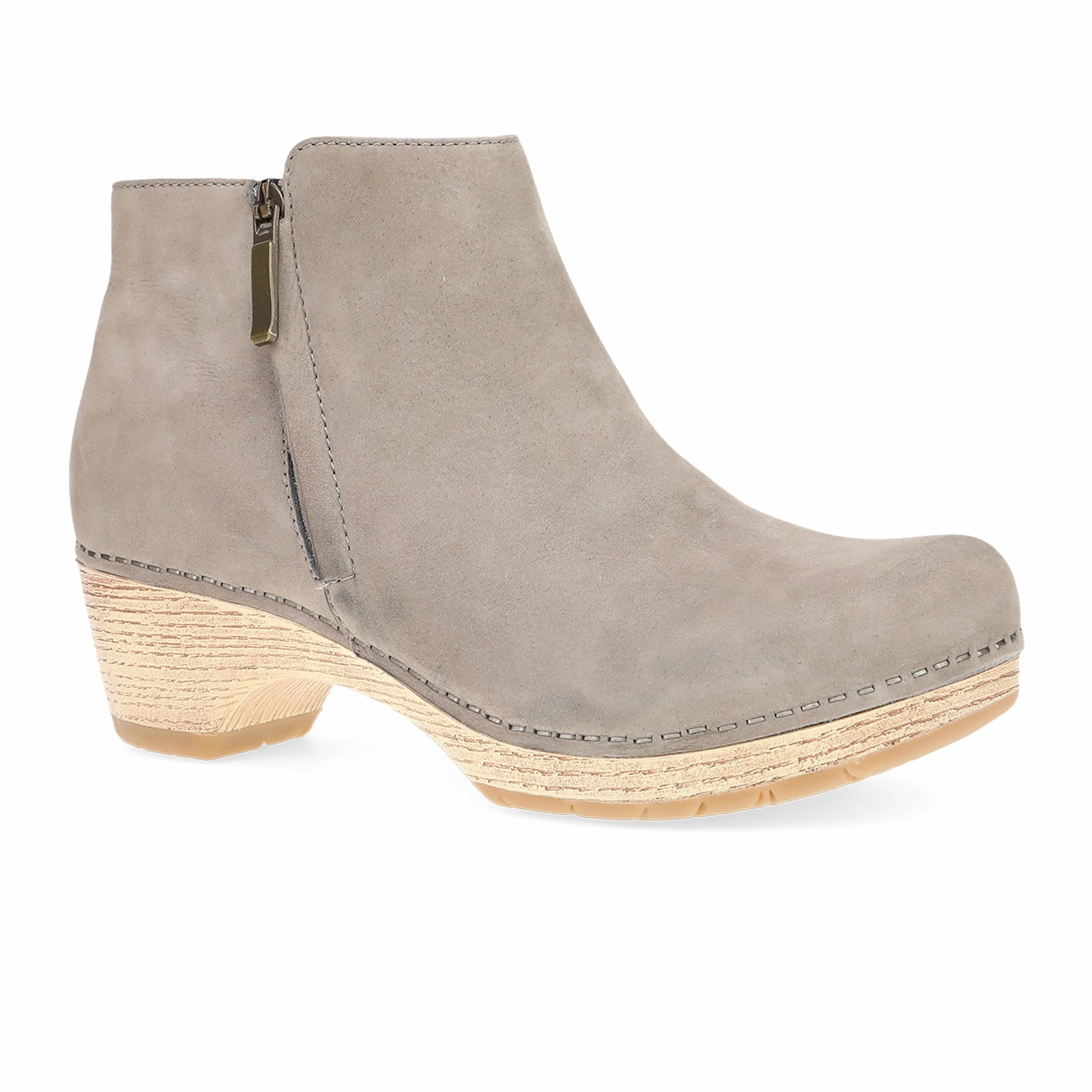 Dansko Lizanne Heeled Ankle Boot (Women) - Taupe Milled Nubuck Toe Protection Tech