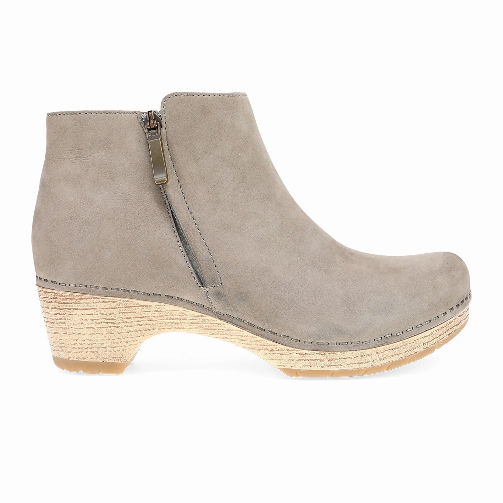 Dansko Lizanne Heeled Ankle Boot (Women) - Taupe Milled Nubuck Stable Support Remote Hiking