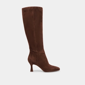 GYRA EXTRA WIDE CALF BOOTS DK BROWN SUEDE Supportive Heel Clean Build