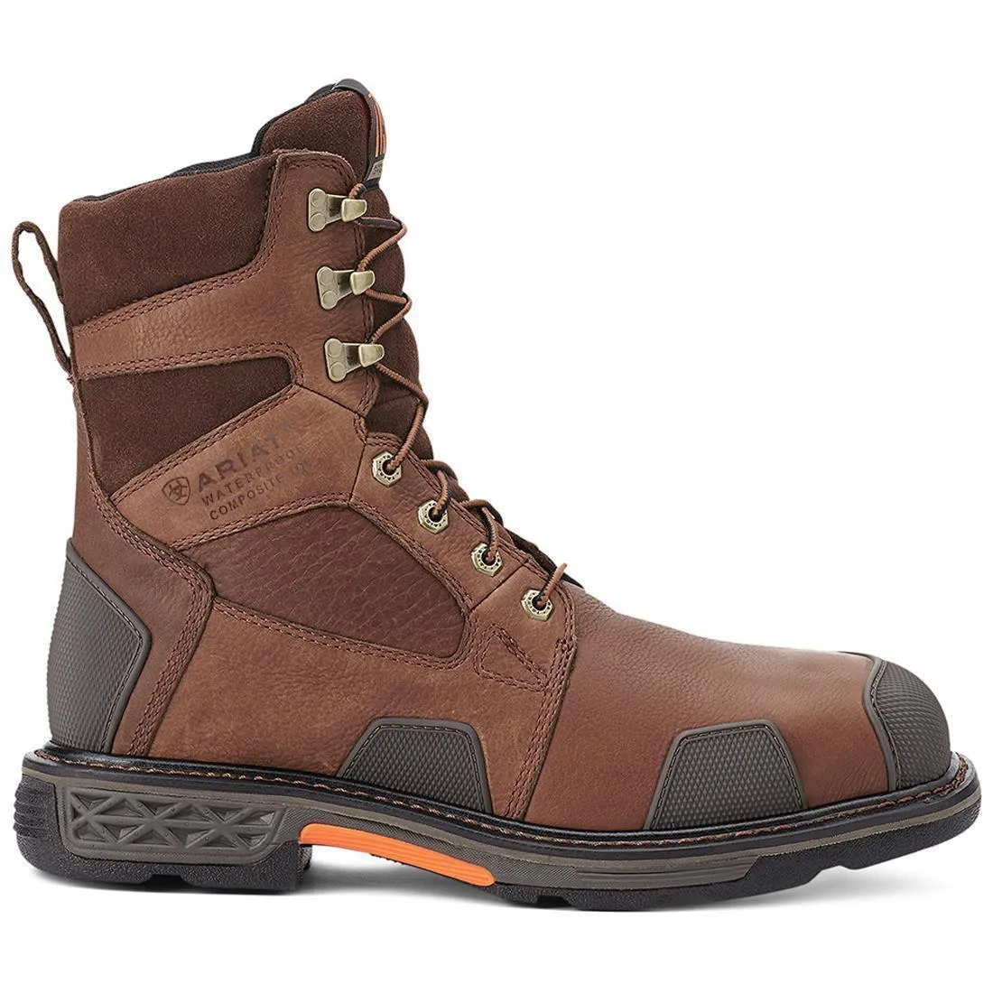 OverDrive 8 inch Composite-Toe Waterproof Wide Square Toe Work Boot Chestnut Brown dullest All Day Comfort Engineering