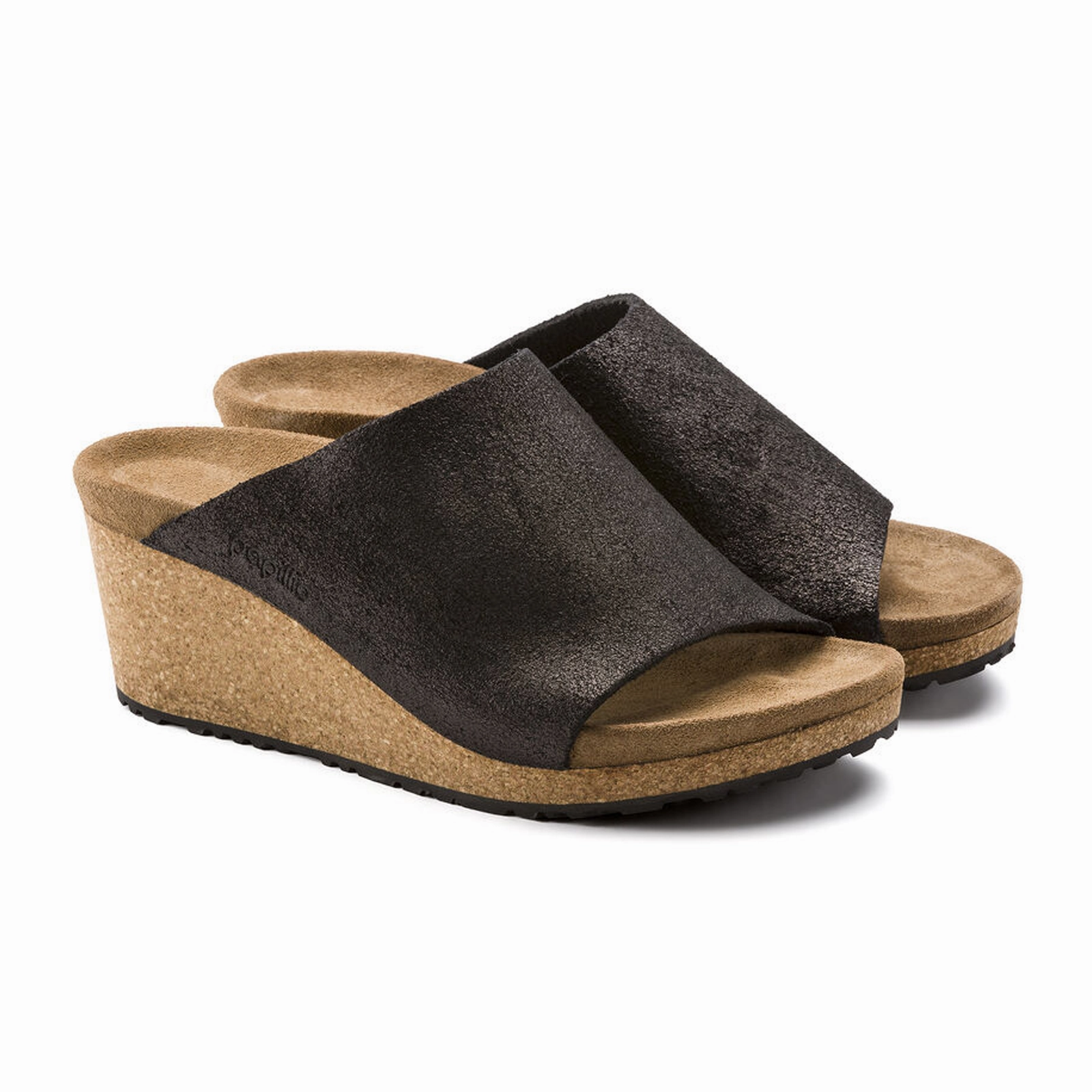 Insole Cushion Soft Straps Birkenstock Namica Narrow Wedge Sandal (Women) - Washed Metallic Antique Black Suede