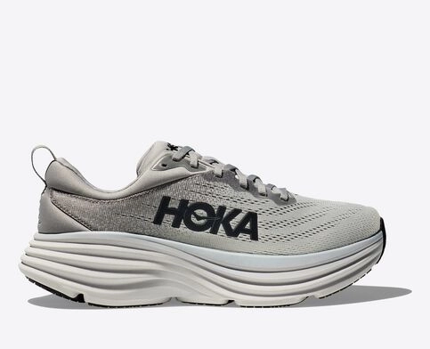 HOKA MENS BONDI 8 - SHARKSKIN/HARBOR MIST Low Profile Cold Climate