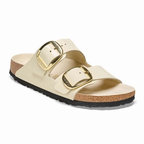 Birkenstock Arizona Big Buckle Narrow Slide Sandal (Women) - High Shine Ecru Leather Street Mood foldable