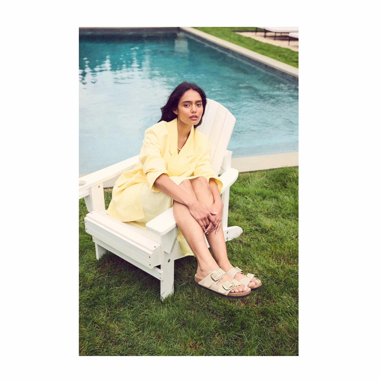 Birkenstock Arizona Big Buckle Narrow Slide Sandal (Women) - High Shine Ecru Leather Open Steps