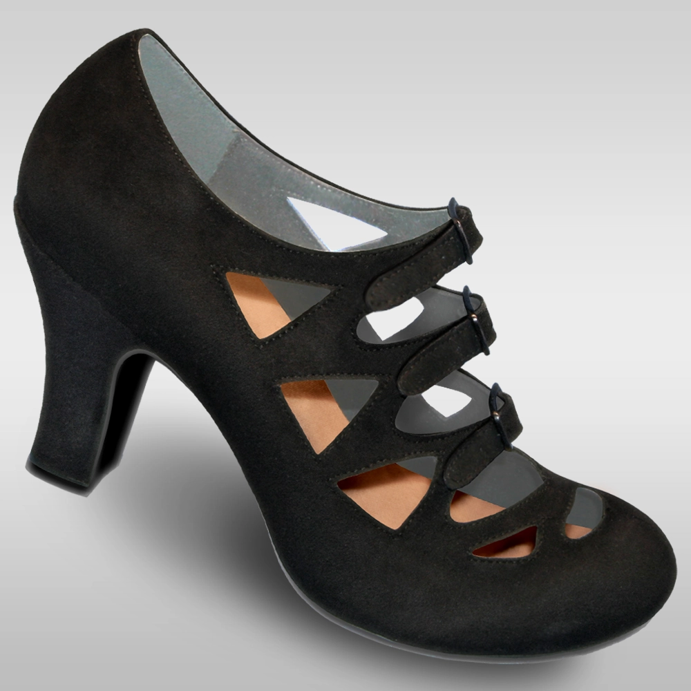 coordinating medium - quality Aris Allen 1940s Black Velvet Criss-Cross 3-Buckle Burlesque Pump