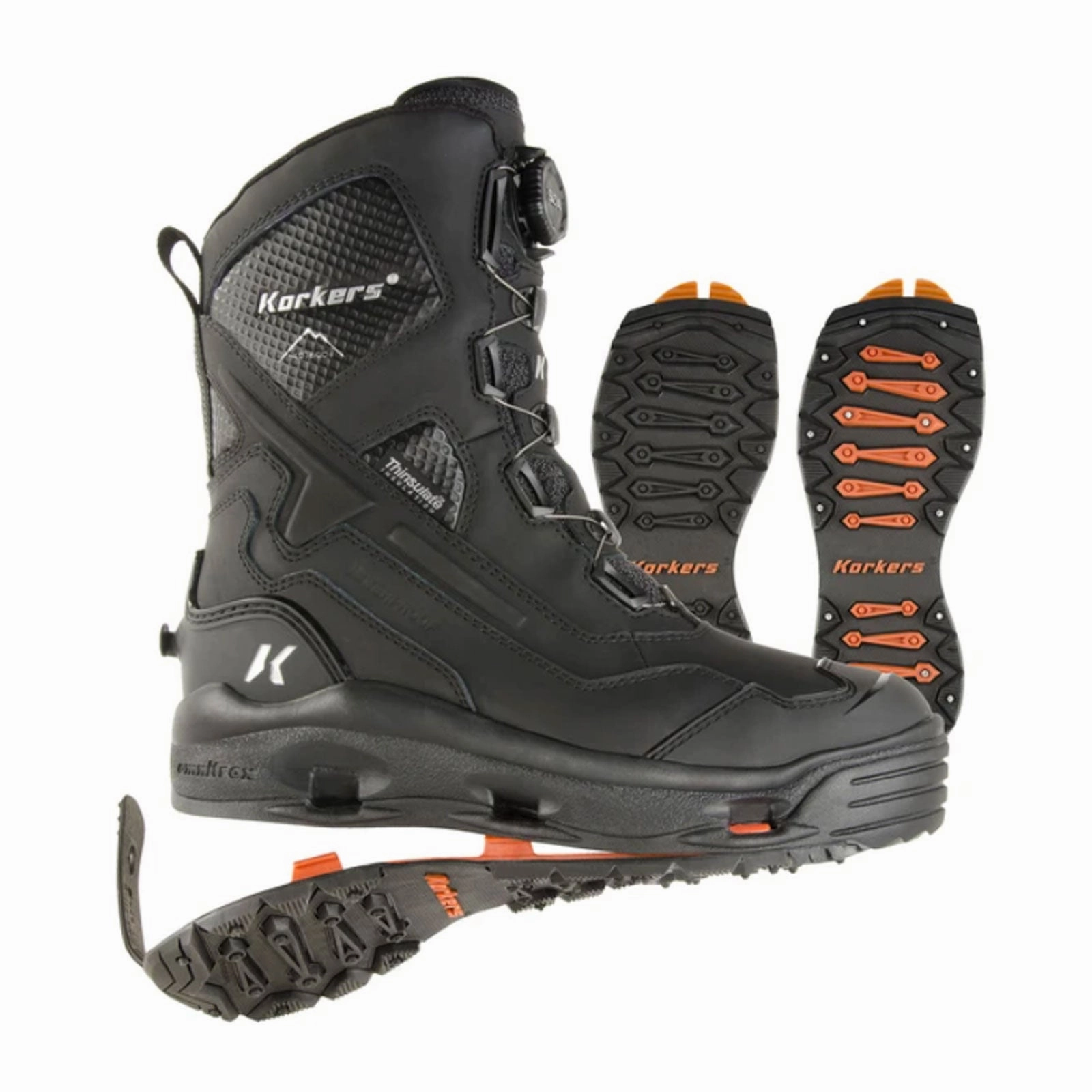 Korkers Polar Vortex 600G Insulated Waterproof Boot with SnowTrac Sole (Men) - Black Good Arch Support Pull-on style