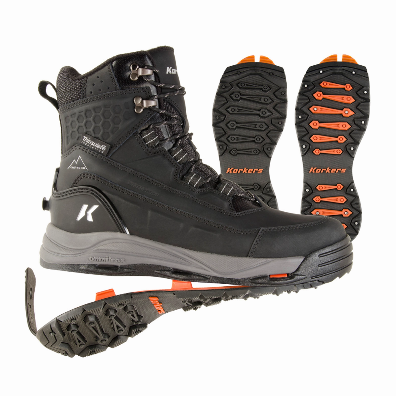 Korkers Snowmageddon Insulated Waterproof Boot with SnowTrac Sole (Men) - Black Moisture Wicking Sockliner