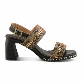 L'Artiste Starstud Wedge Sandal (Women) - Black Multi Mid Heel