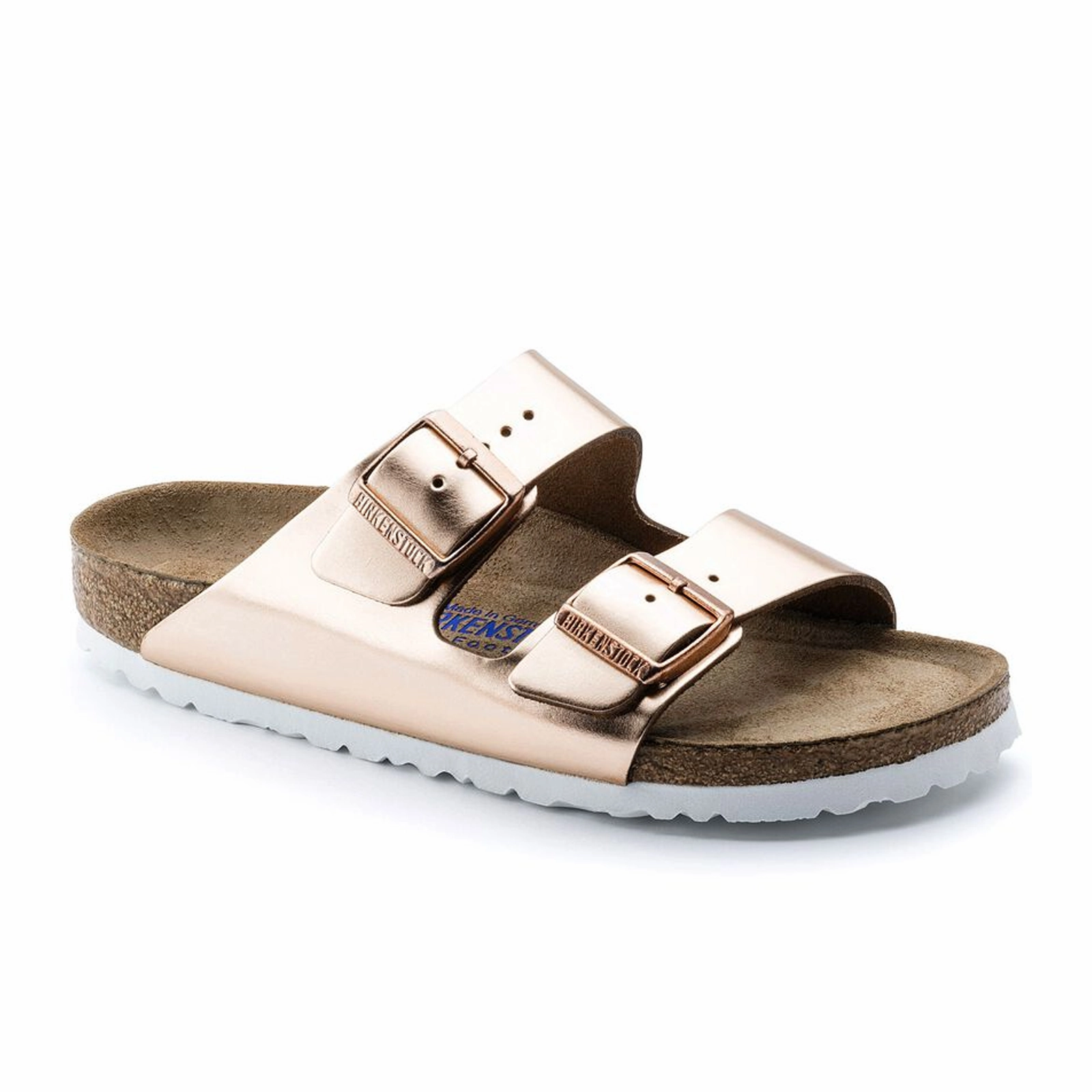 On Foot Birkenstock Arizona Soft Footbed Slide Sandal (Women) - Metallic Copper