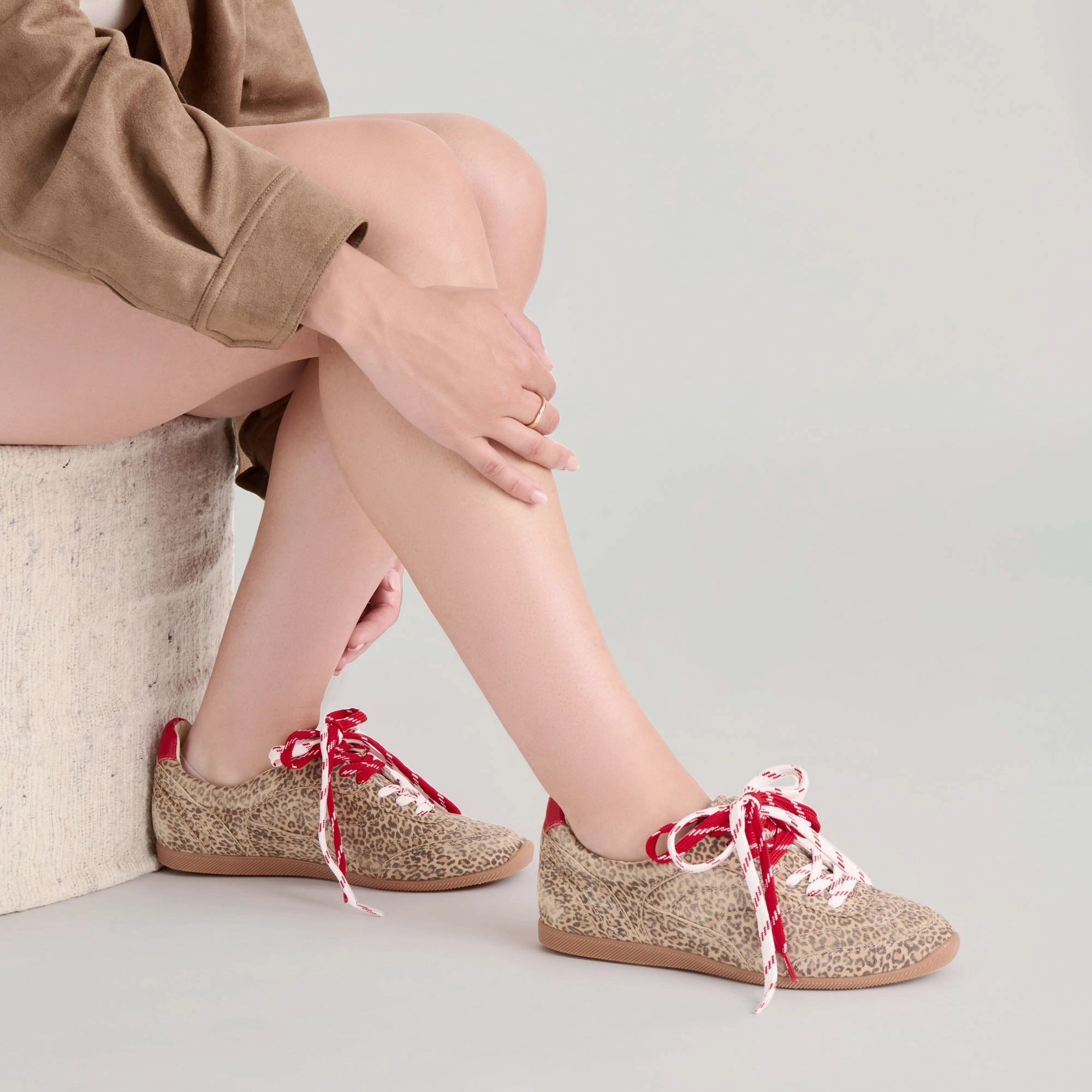 All weather Open Toe Shoes LAINI SNEAKERS TAN LEOPARD PRINTED SUEDE