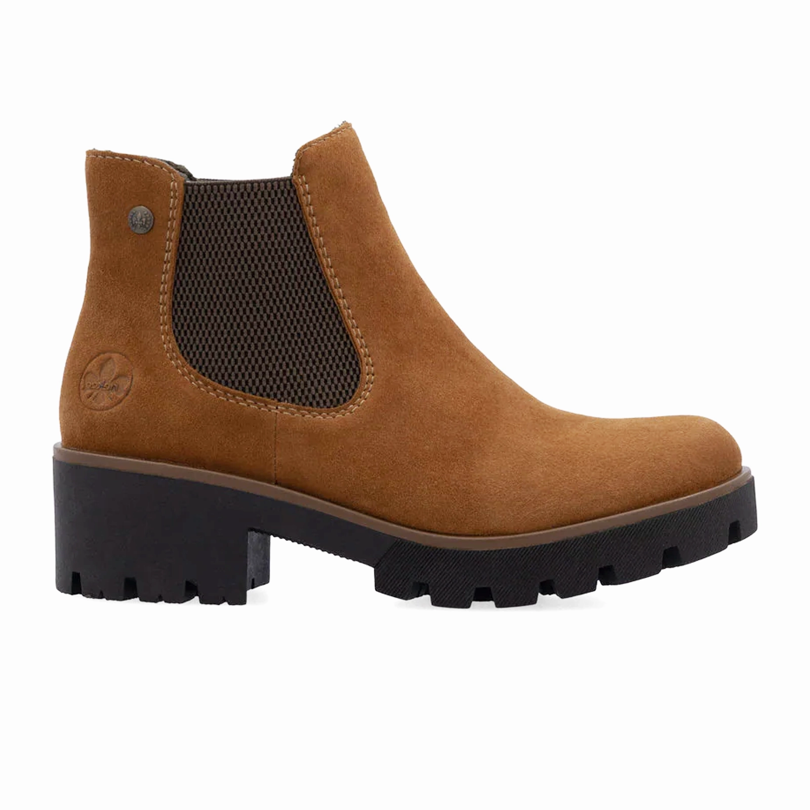 Rieker 79265 Amalia Chelsea Boot (Women) - Noccia/Brown Goatsuede Comfort Lining Mountain Climber Anti Static Lining