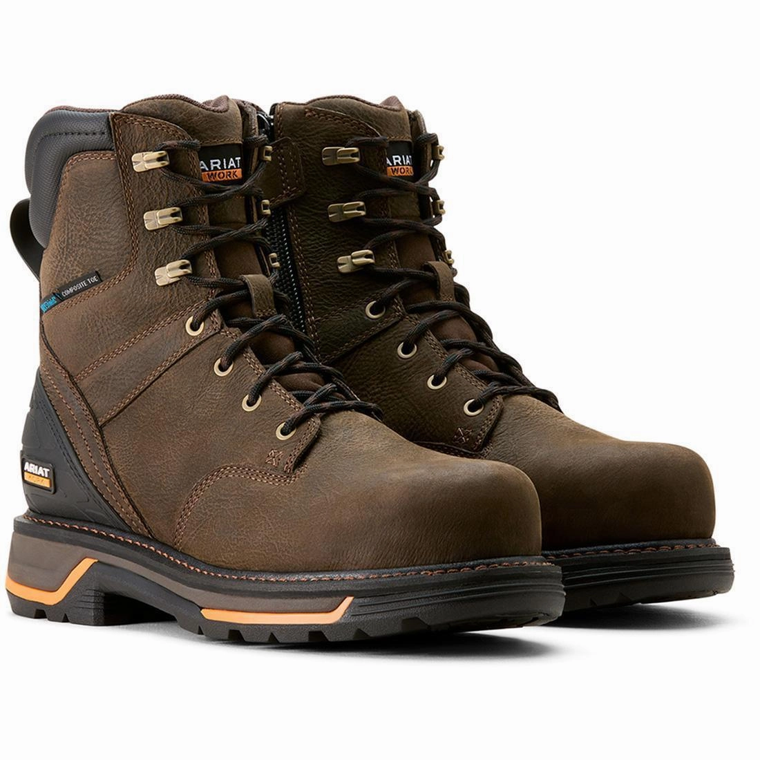 Big Rig 8 inch Composite-Toe Waterproof Work Boot Iron Coffee Adaptive Lacing System Slip Resistant Pattern