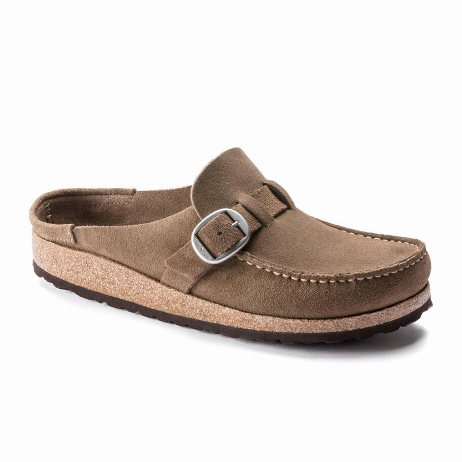Birkenstock Buckley Clog (Women) - Gray Taupe Suede Wide Fit Design Sporty Flats