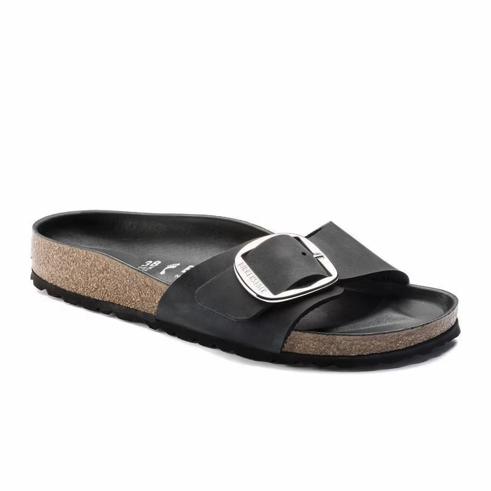 Closed back Thermoplastic Durable Frame Birkenstock Madrid Big Buckle Narrow Slide Sandal (Women) - Black Leather