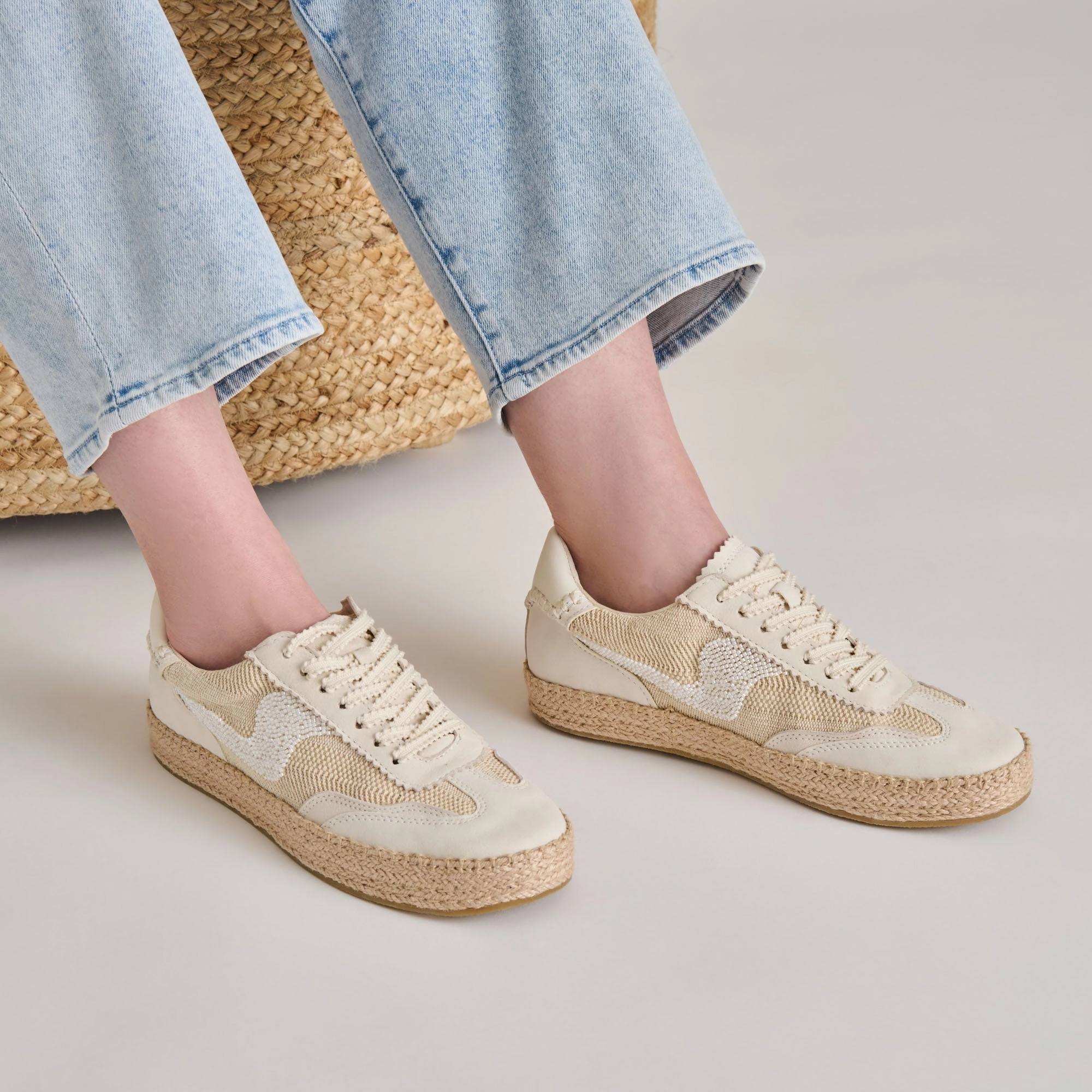 NOTICE ESPADRILLE BEAD SNEAKERS NATURAL MULTI BURLAP Low Profile Footbed Design