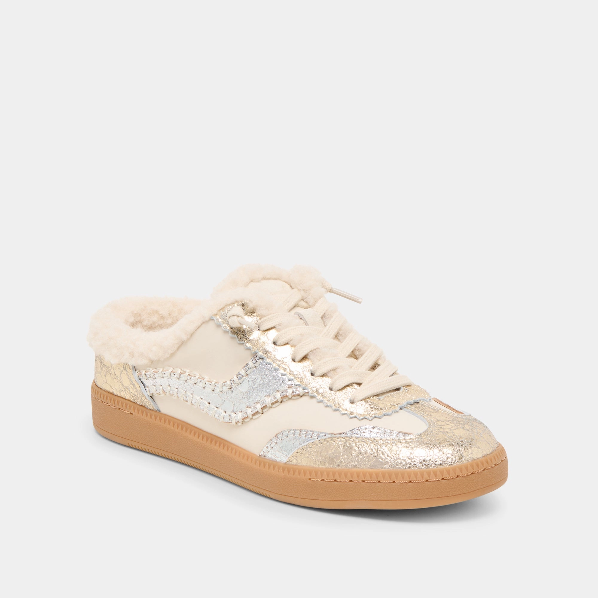 Running Comfort NOTICE SLIDE PLUSH SILVER GOLD CRACKLED LEATHER