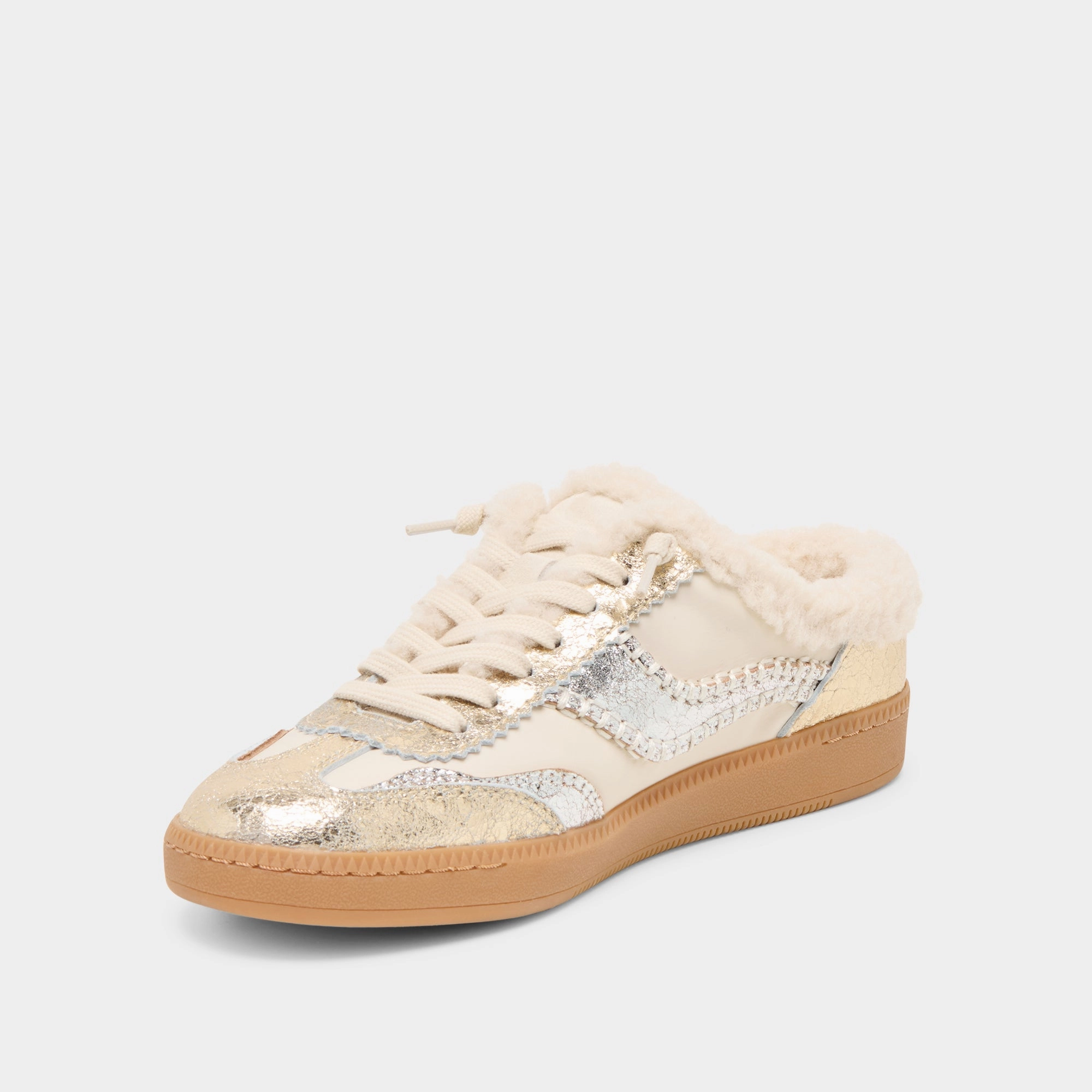 NOTICE SLIDE PLUSH SILVER GOLD CRACKLED LEATHER Sandal Accessories