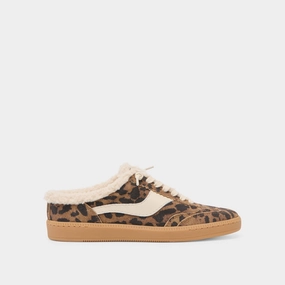 NOTICE SLIDE PLUSH SNEAKERS BROWN LEOPARD PRINTED SUEDE Anti Slip Pattern