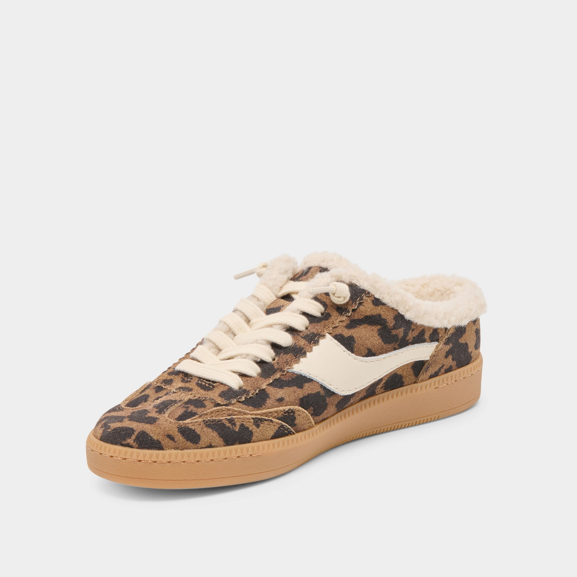 Daily Essentials At-Home Style NOTICE SLIDE PLUSH SNEAKERS BROWN LEOPARD PRINTED SUEDE