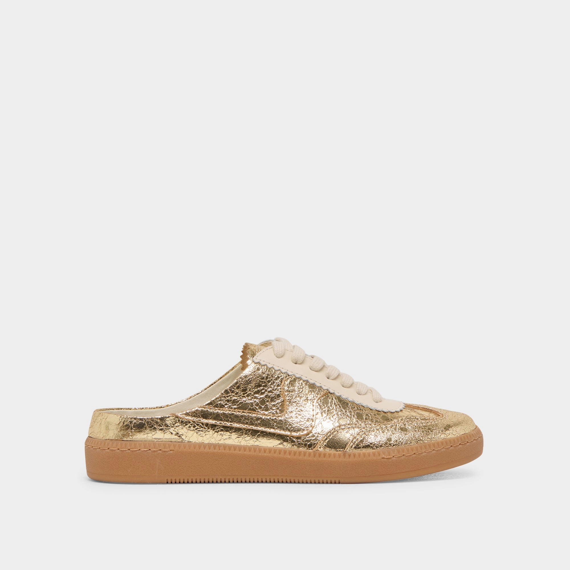 Quick Lock Cruise Wear NOTICE SLIDE SNEAKERS GOLD DISTRESSED LEATHER