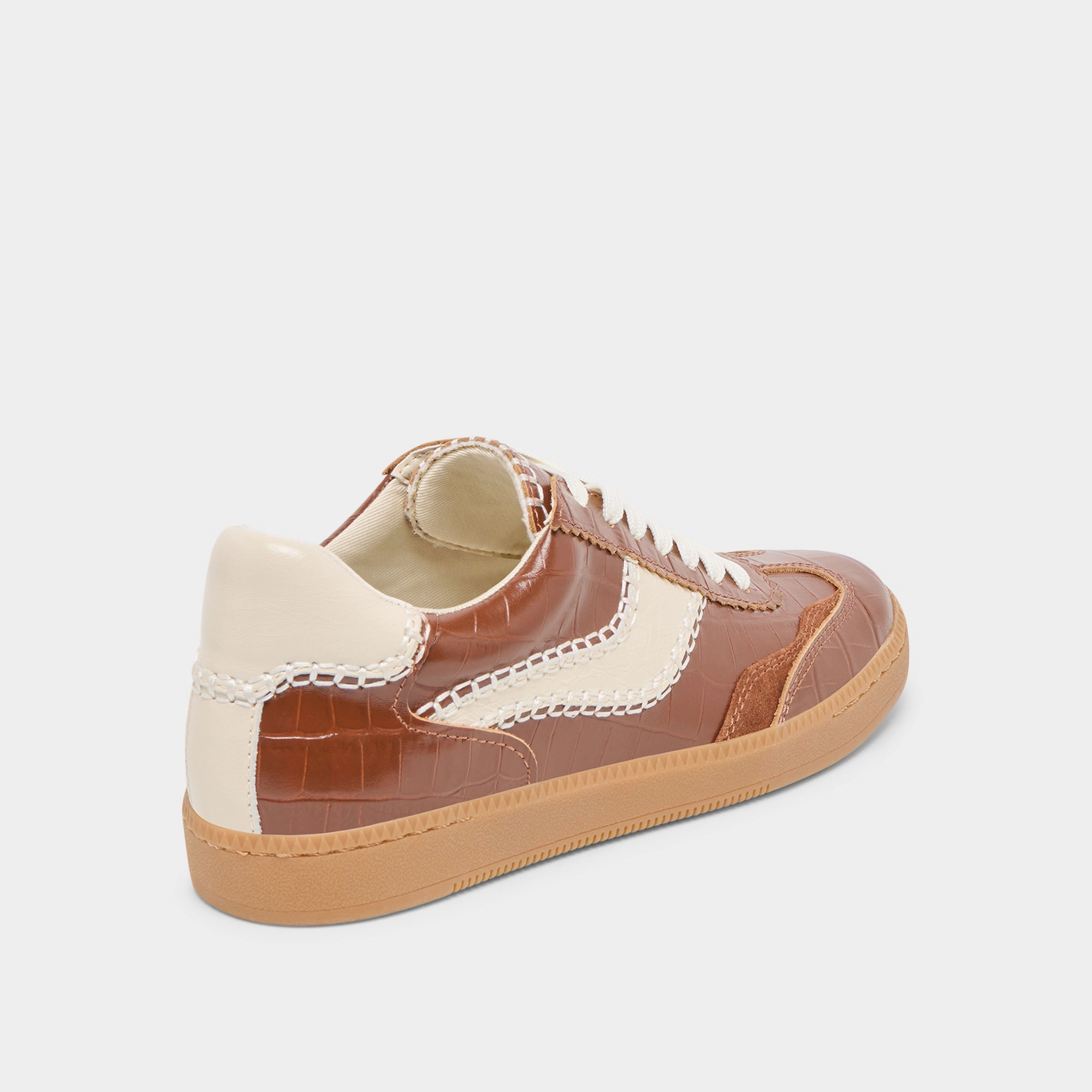 NOTICE STITCH  SNEAKERS COGNAC CROCO EMBOSSED LEATHER Cushioned Ankle Collar