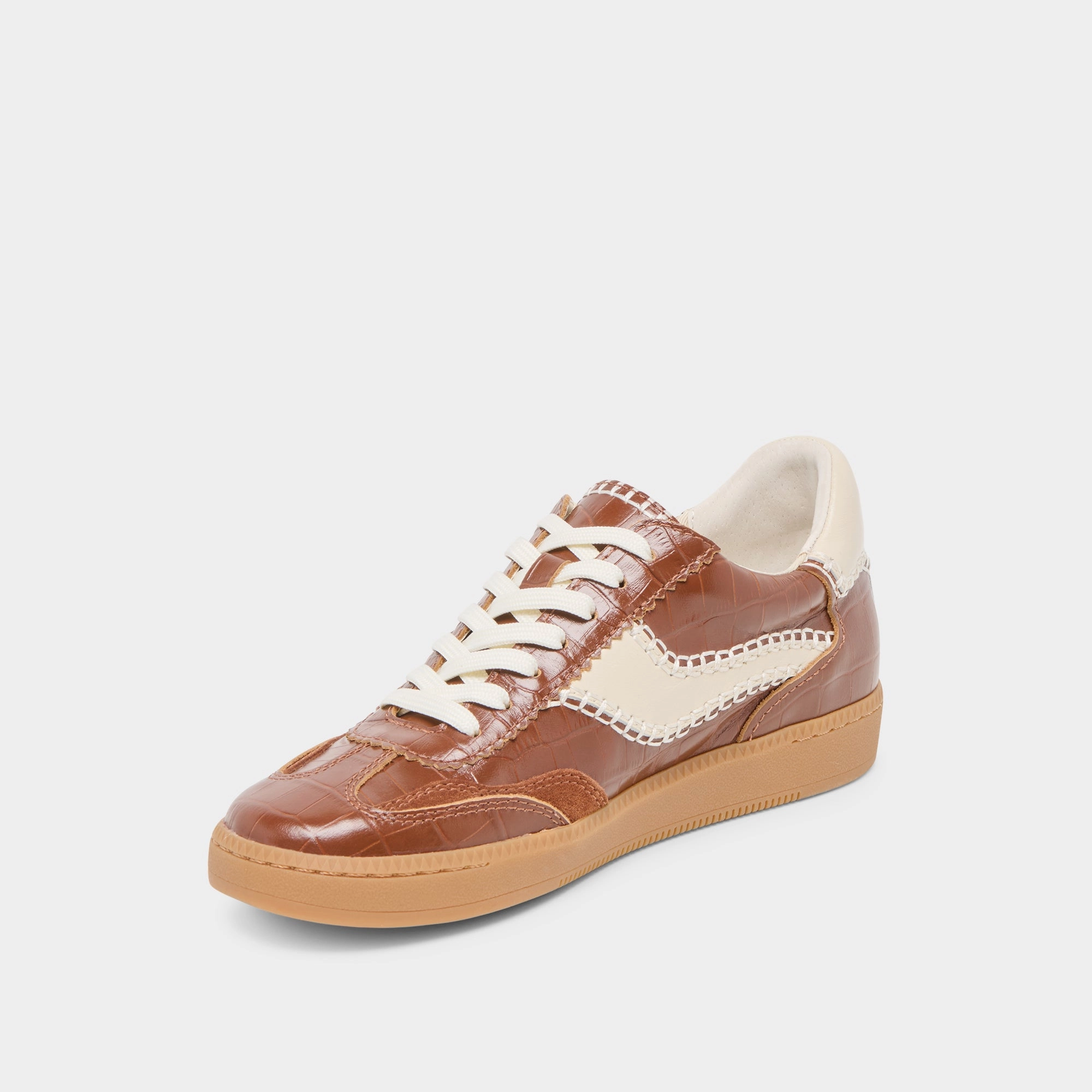 Sporty Footwear for Vacation Heel Ease NOTICE STITCH  SNEAKERS COGNAC CROCO EMBOSSED LEATHER