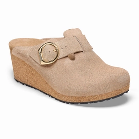 Birkenstock Fanny Ring-Buckle Narrow Wedge Clog (Women) - Warm Sand Suede Comfy Vacation Sandals
