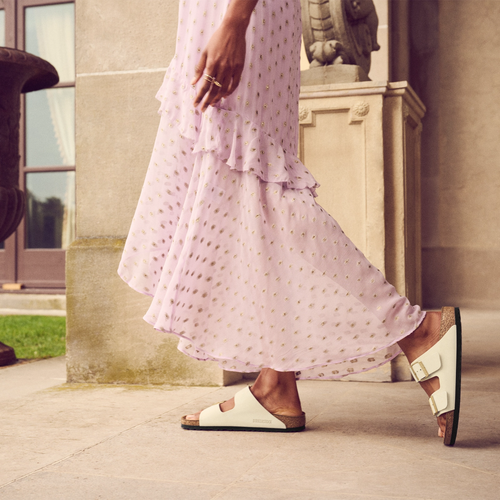 dry surface Birkenstock Arizona Soft Footbed Slide Sandal (Women) - Ecru Nubuck