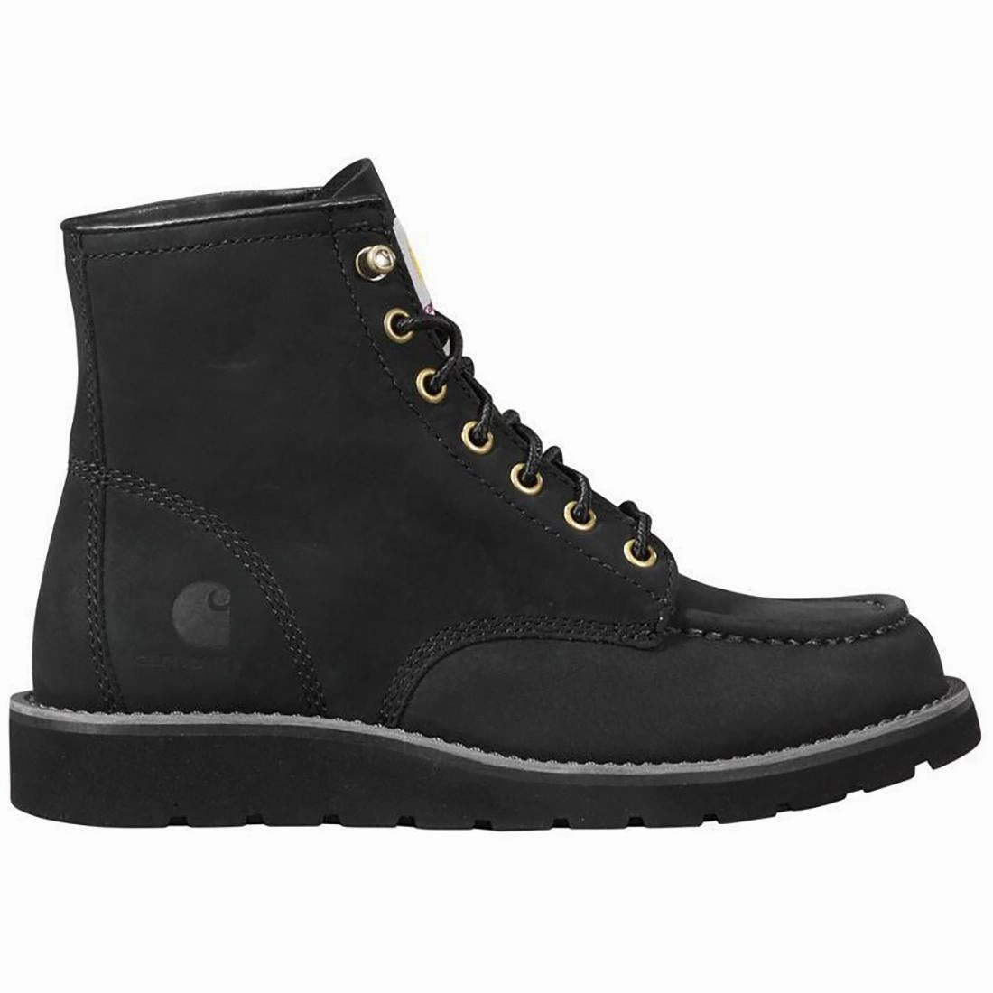 Flexible Support Low Profile Design 6" Women's Moc Toe Wedge Soft Toe Boot Black Nubuck FW6141-W