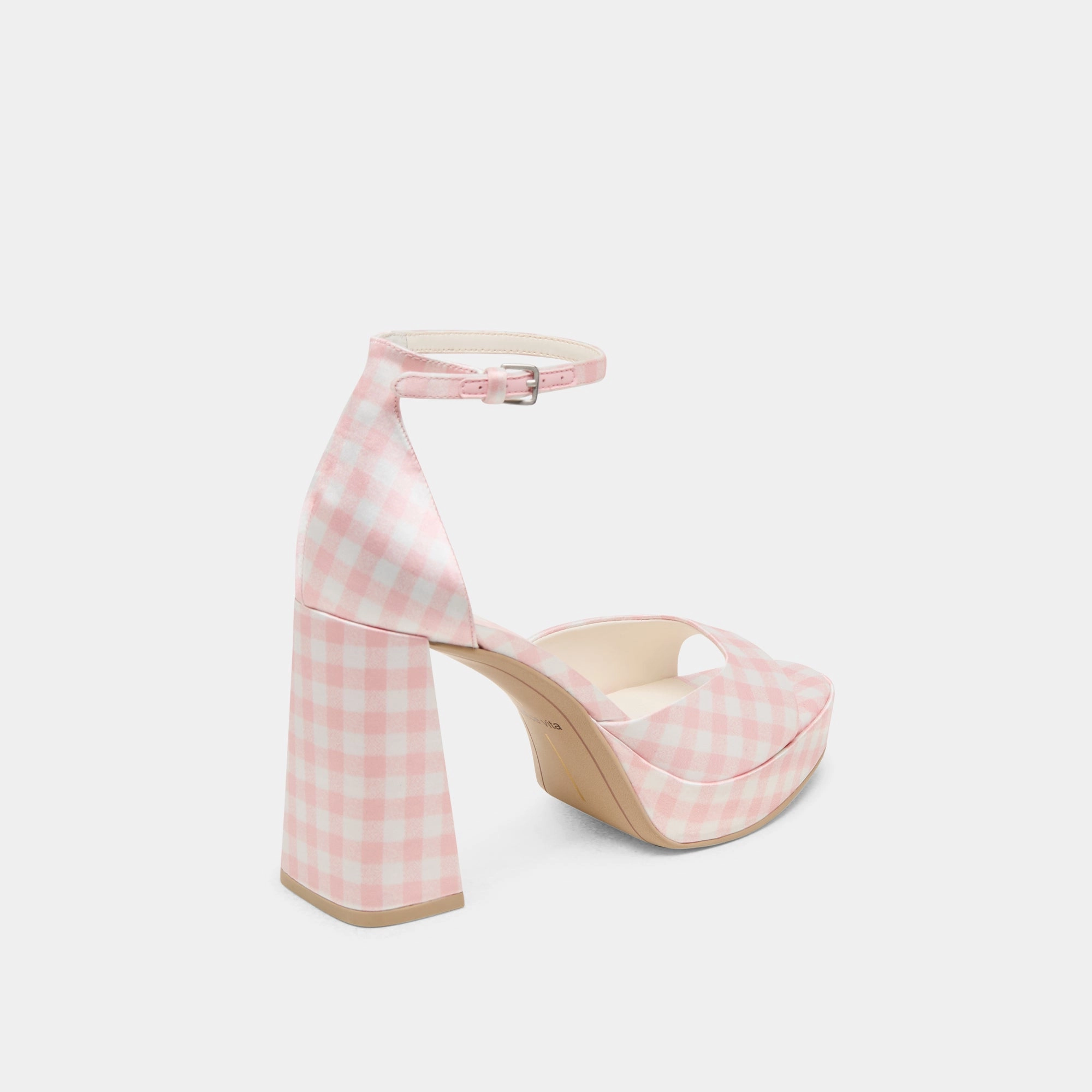 PANDRO X BYRDIE GOLF WIDE HEELS PINK PLAID GINGHAM Night Out Desert Design
