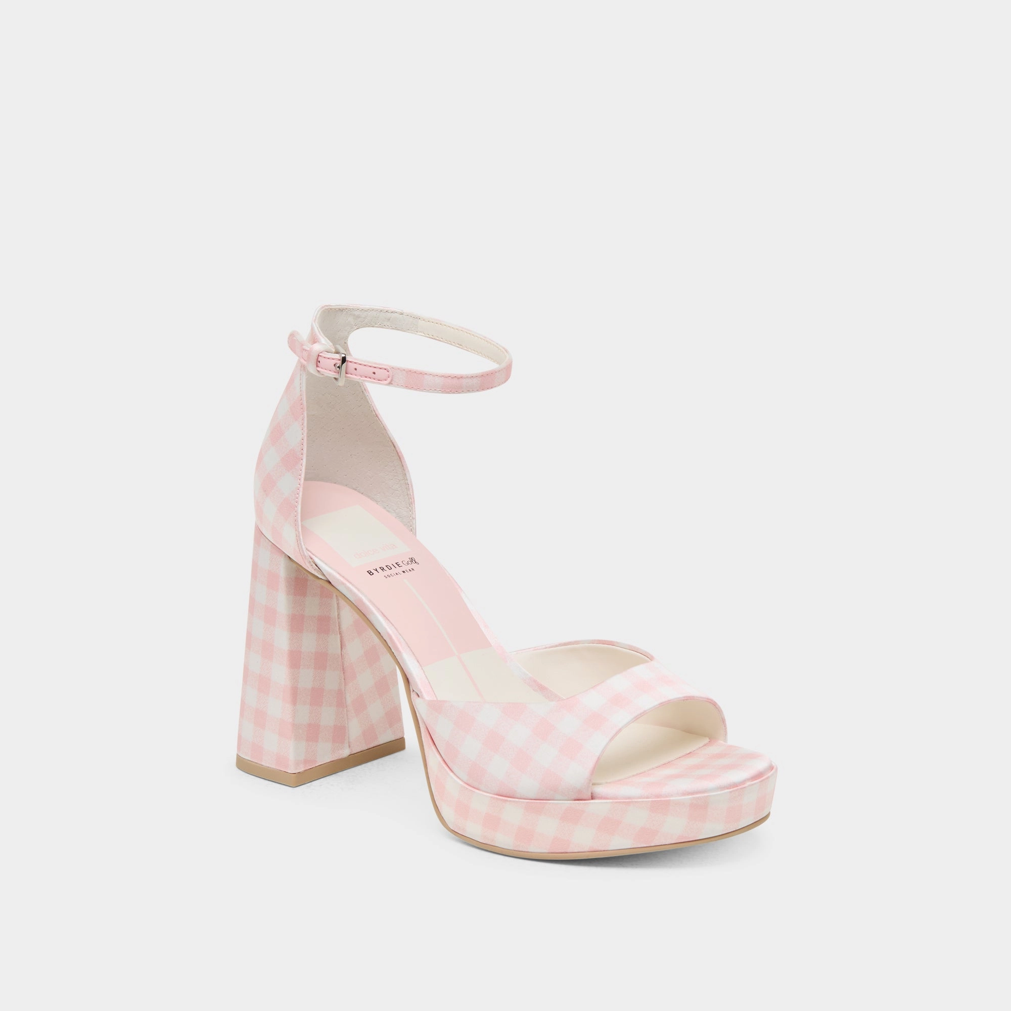 Smooth Finish Eco Material Rural Traveler PANDRO X BYRDIE GOLF WIDE HEELS PINK PLAID GINGHAM