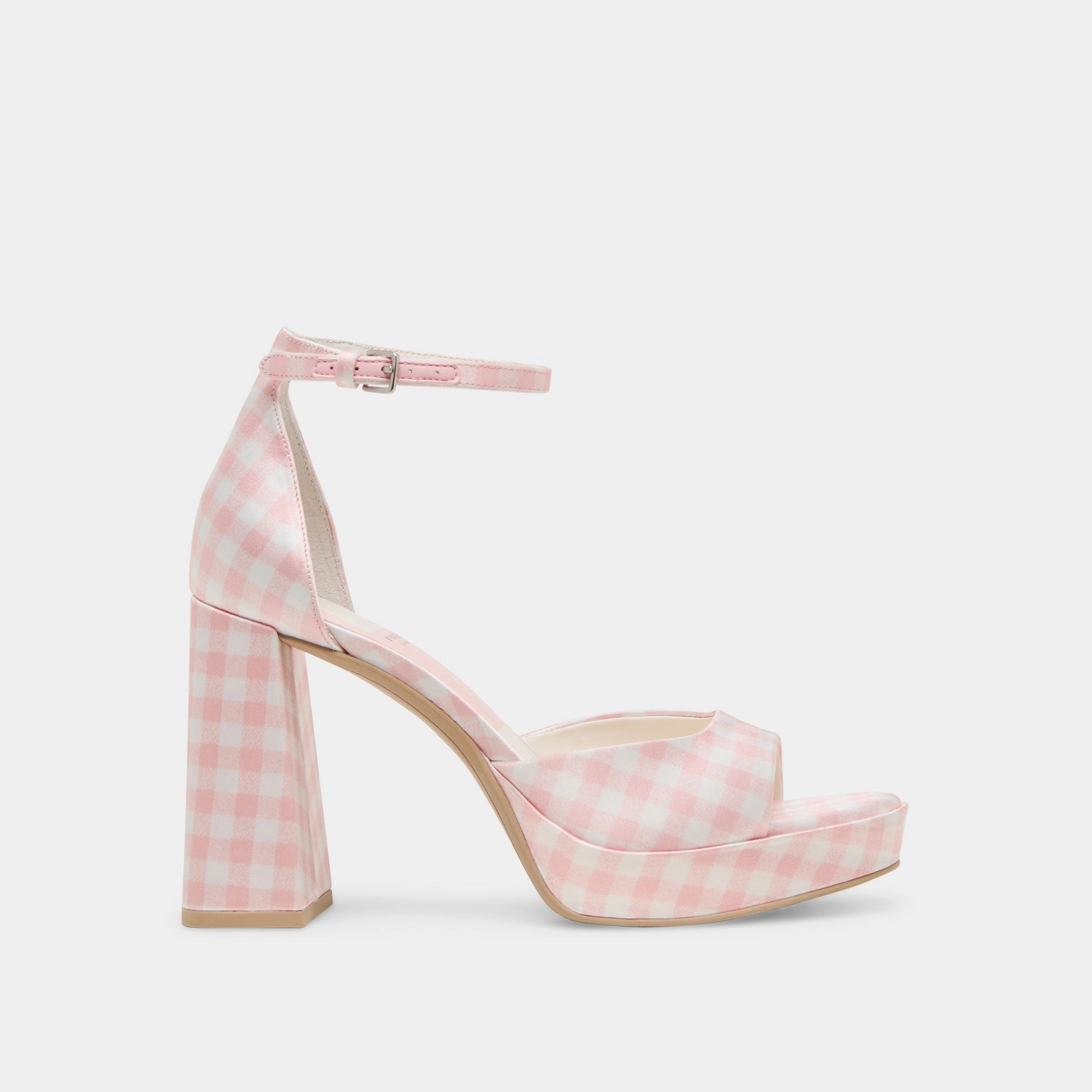 Comfort Ankle Support PANDRO X BYRDIE GOLF WIDE HEELS PINK PLAID GINGHAM
