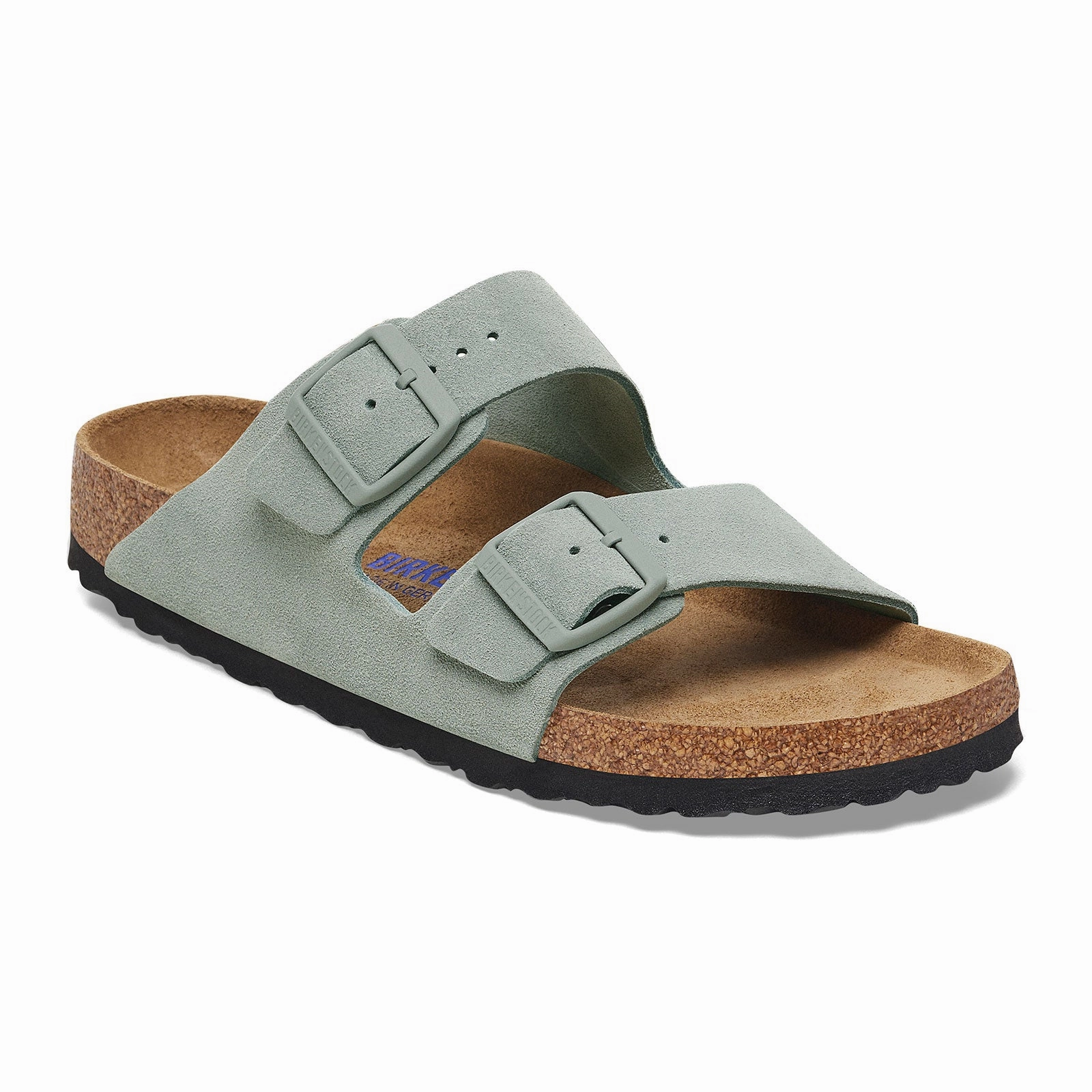 Camo Mode Motion Control Design Birkenstock Arizona Soft Footbed Narrow Slide Sandal (Women) - Pure Sage Suede