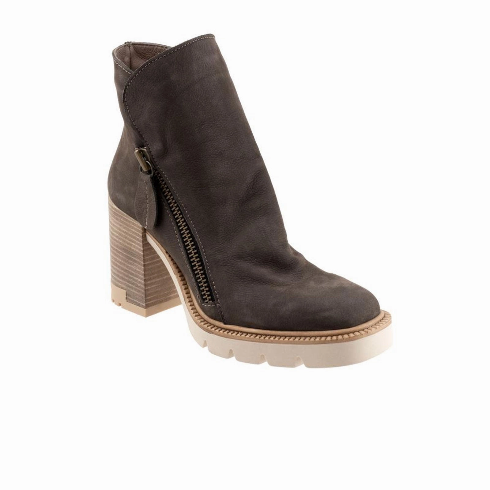 Slip Resistant Urban Traveler Stud Look Bueno Elliott Heeled Mid Boot (Women) - Stone Nubuck